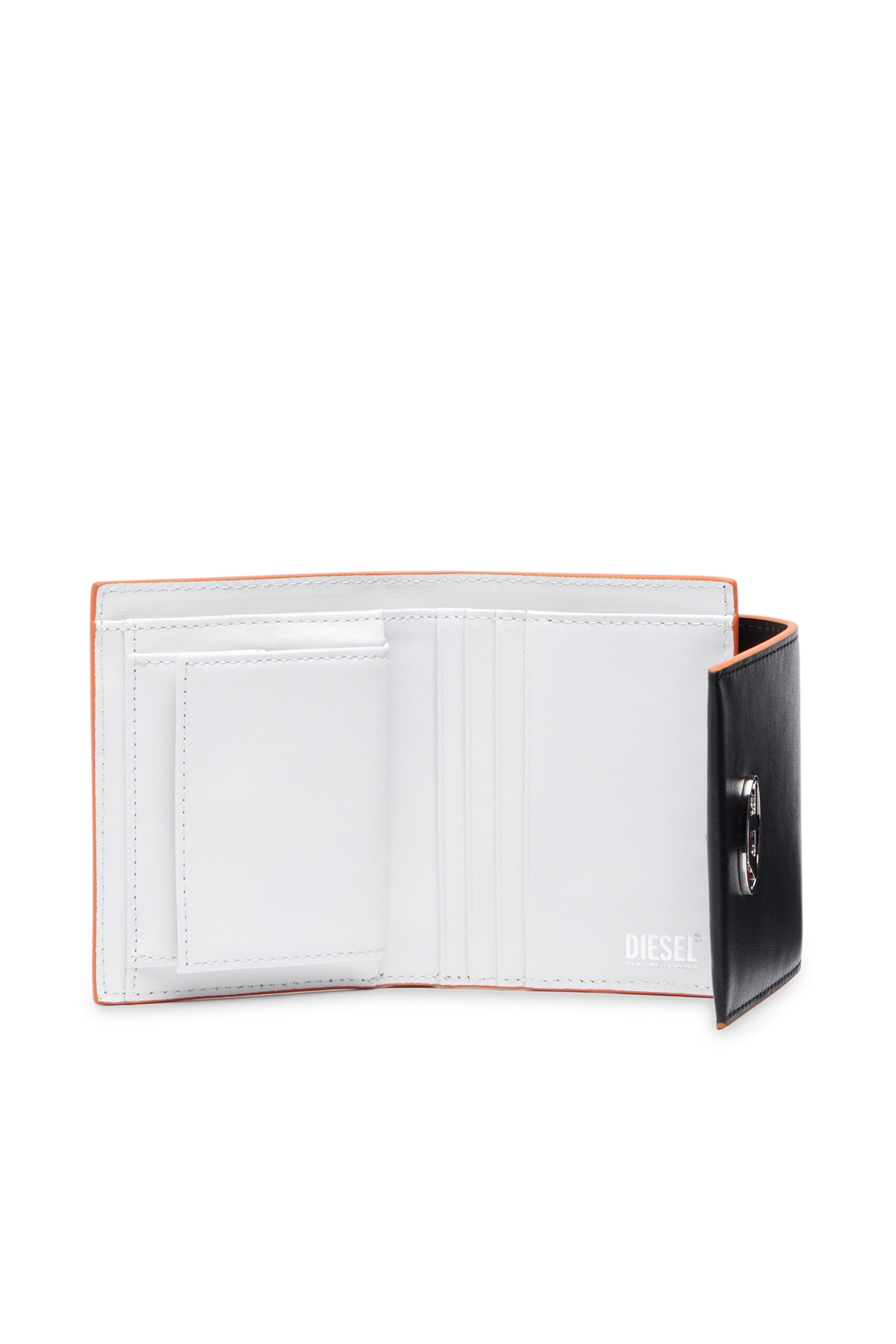 Diesel - BI-FOLD COIN S 3D, Woman's Colour-block leather wallet in Black/Orange - 3