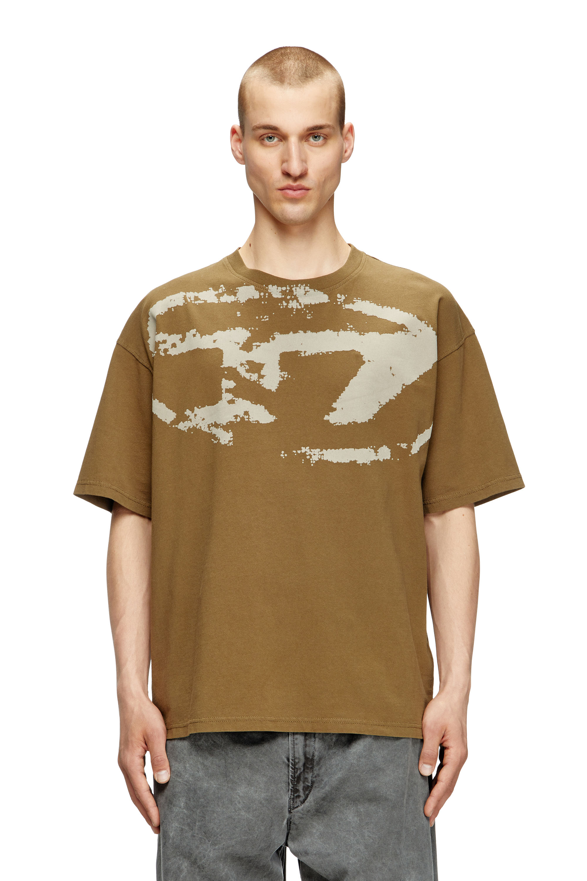 Diesel - T-BOXT-N14, Man's T-shirt with distressed flocked logo in Green - 1