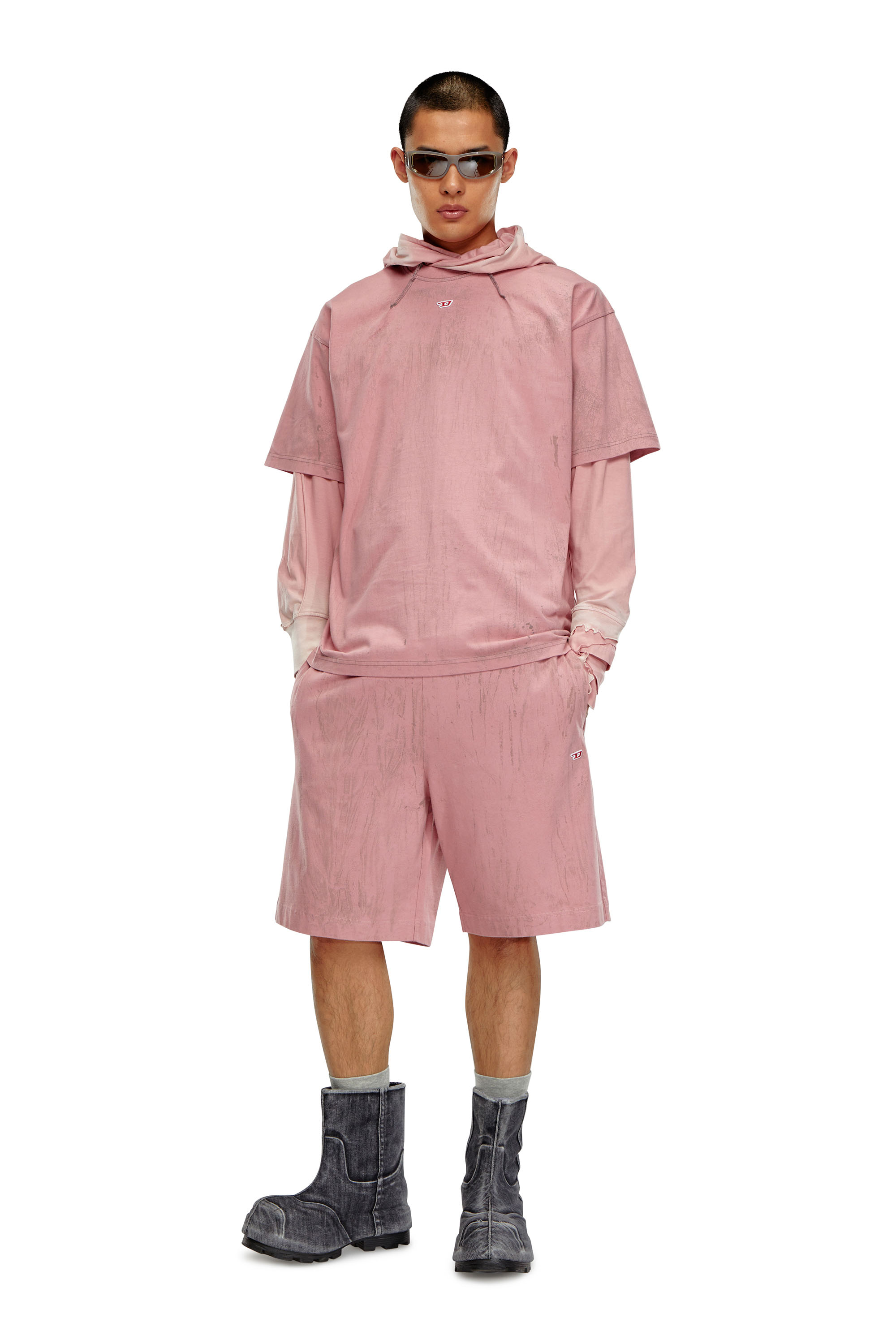 Diesel - P-CROWN-N1, Man's Jersey shorts with cracked effect in Pink - 2