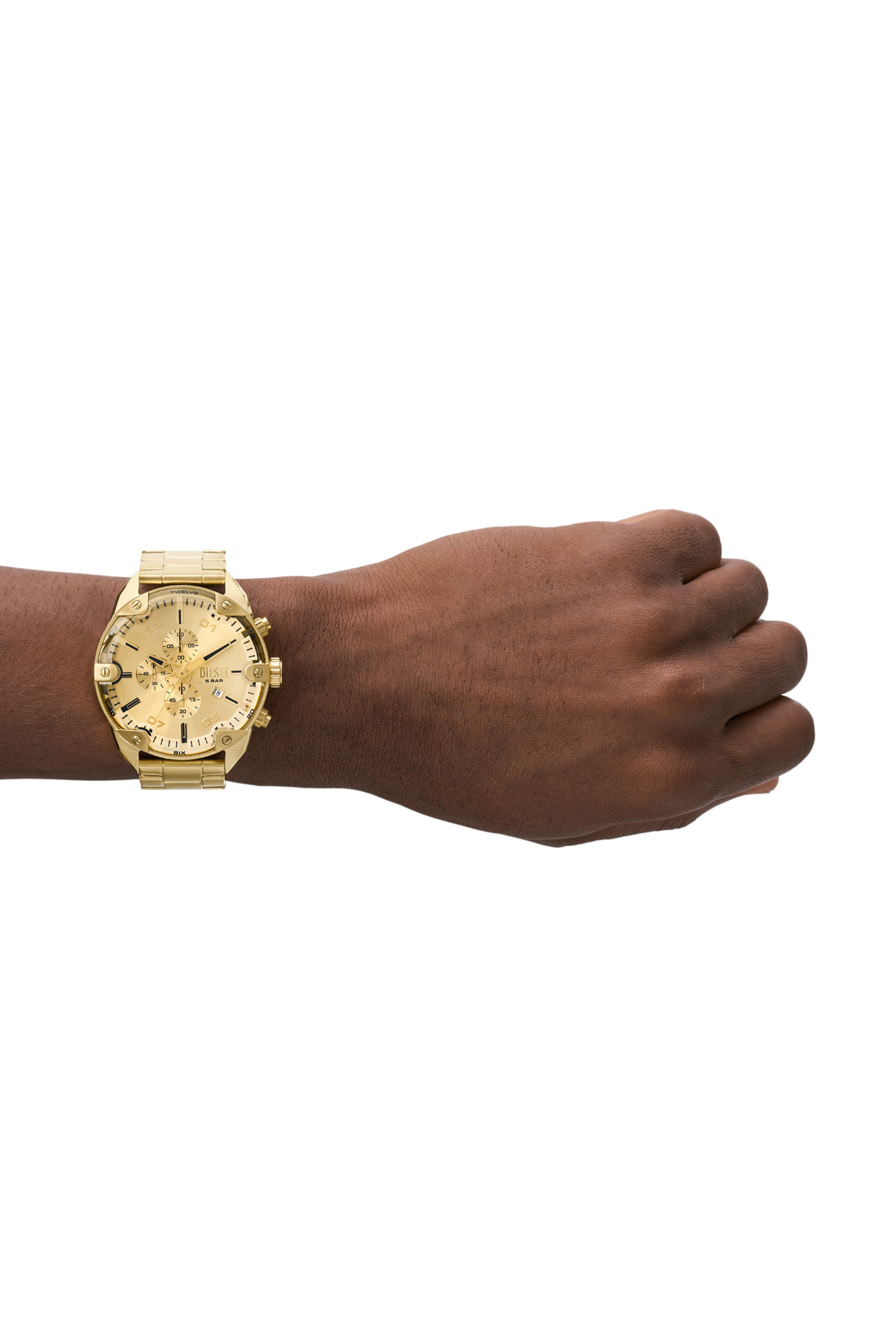Diesel - DZ4608, Man's Spiked Chronograph Gold-Tone Stainless Steel Watch in Gold - 4