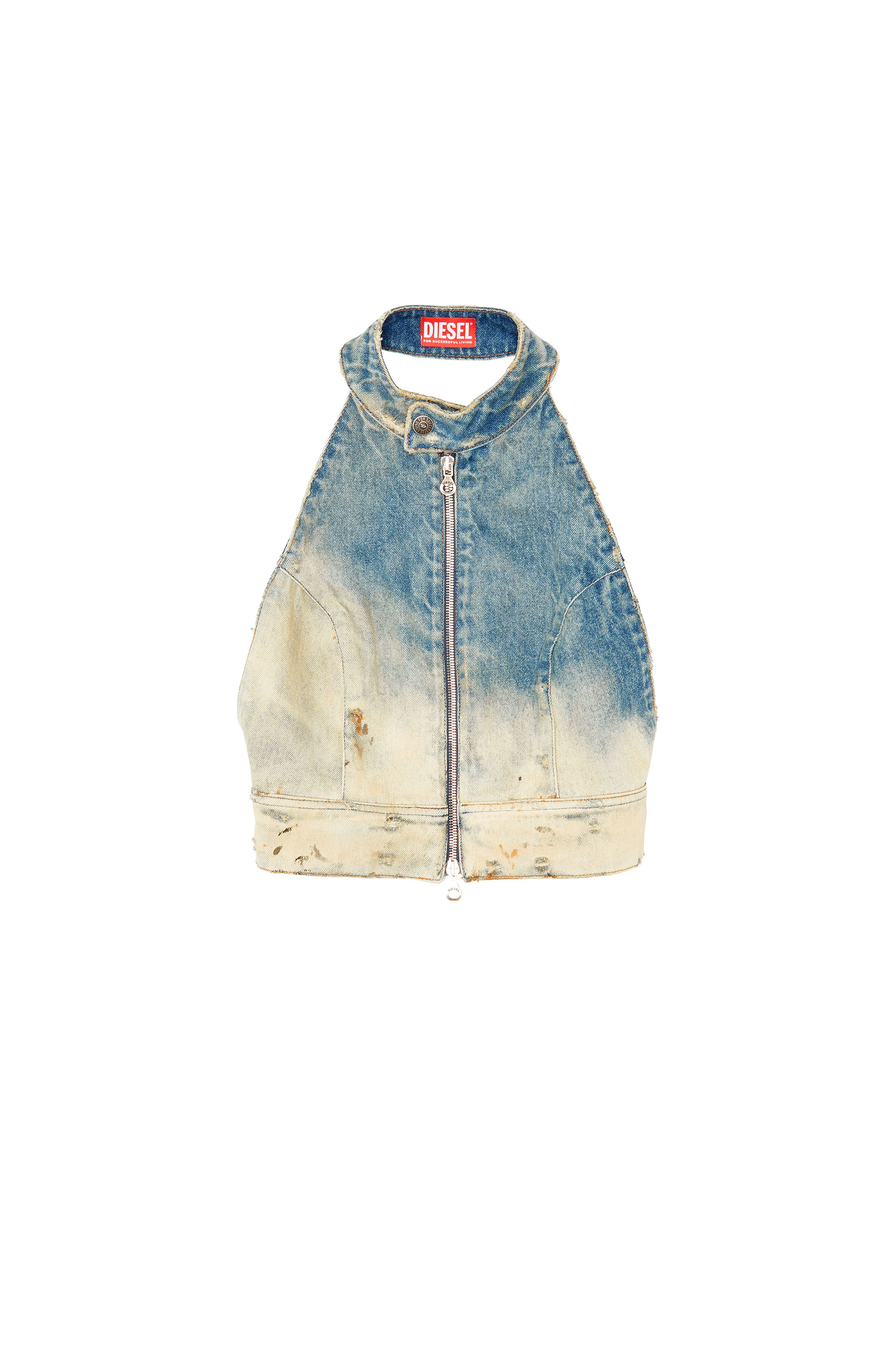 Diesel - DE-BIK-FSC, Woman's Open-back top in lace denim in Light Blue - 3