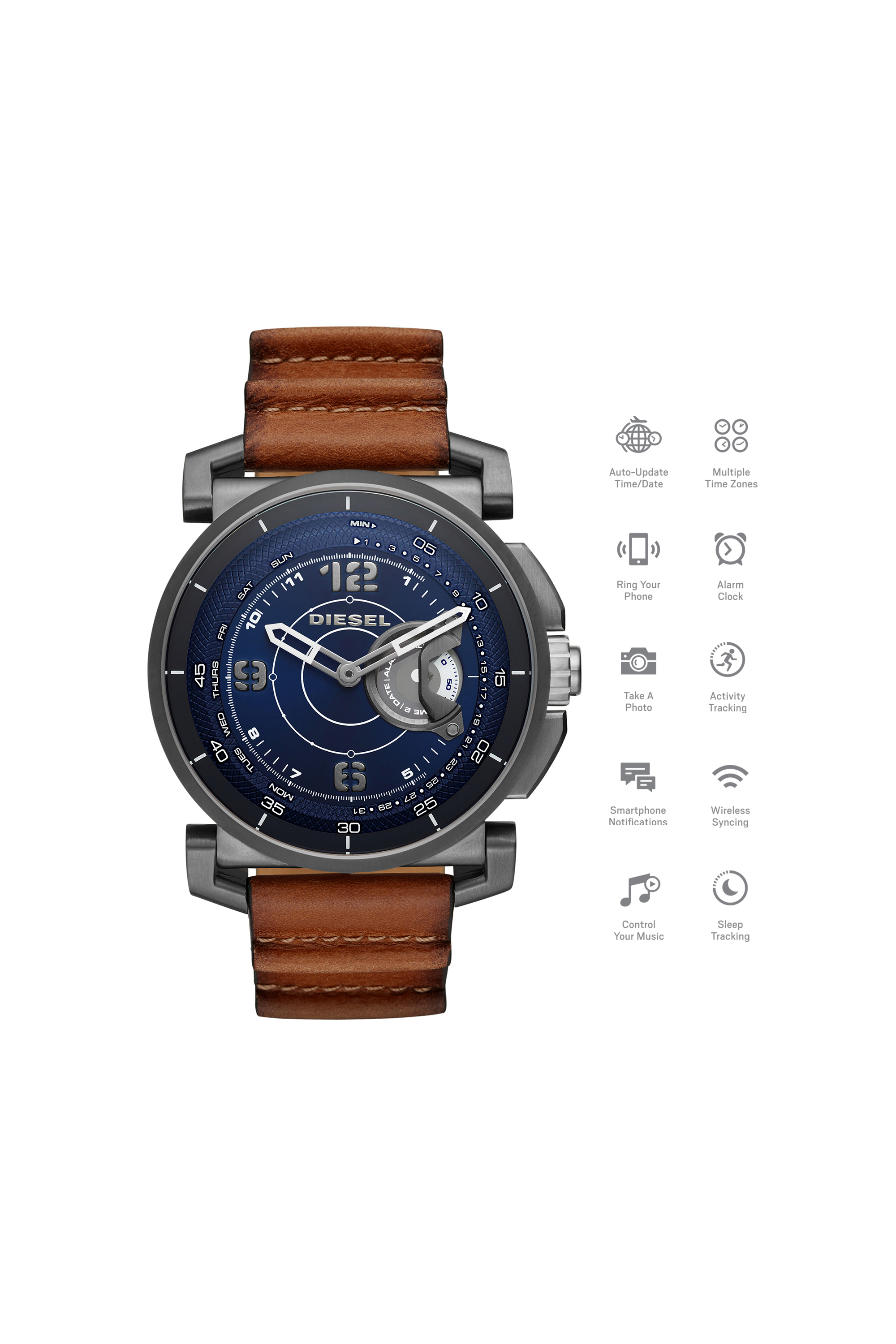 Diesel - DT1003, Unisex's Dark brown hybrid smartwatch, 47 mm in Brown - 1