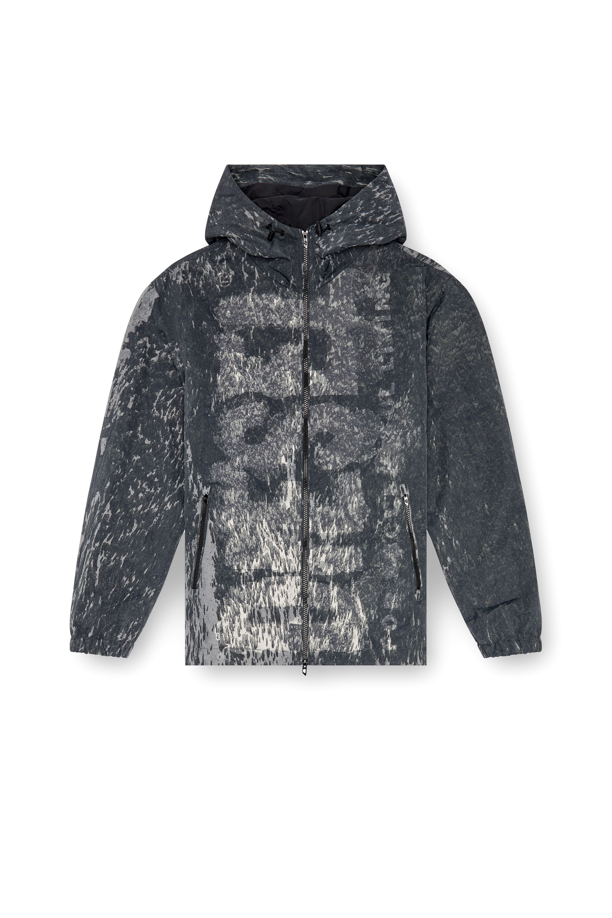 Diesel - J-BRICK, Man's Hooded windbreaker with Rain Camo print in Black - 3