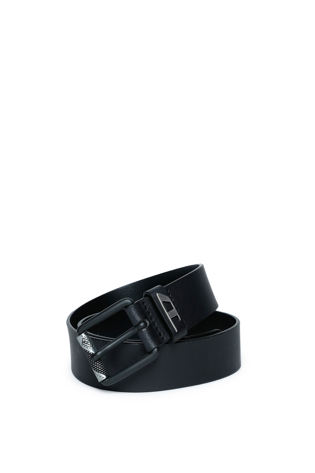 Diesel - BENT, Man's Leather belt with metal D plaque in Black - 2