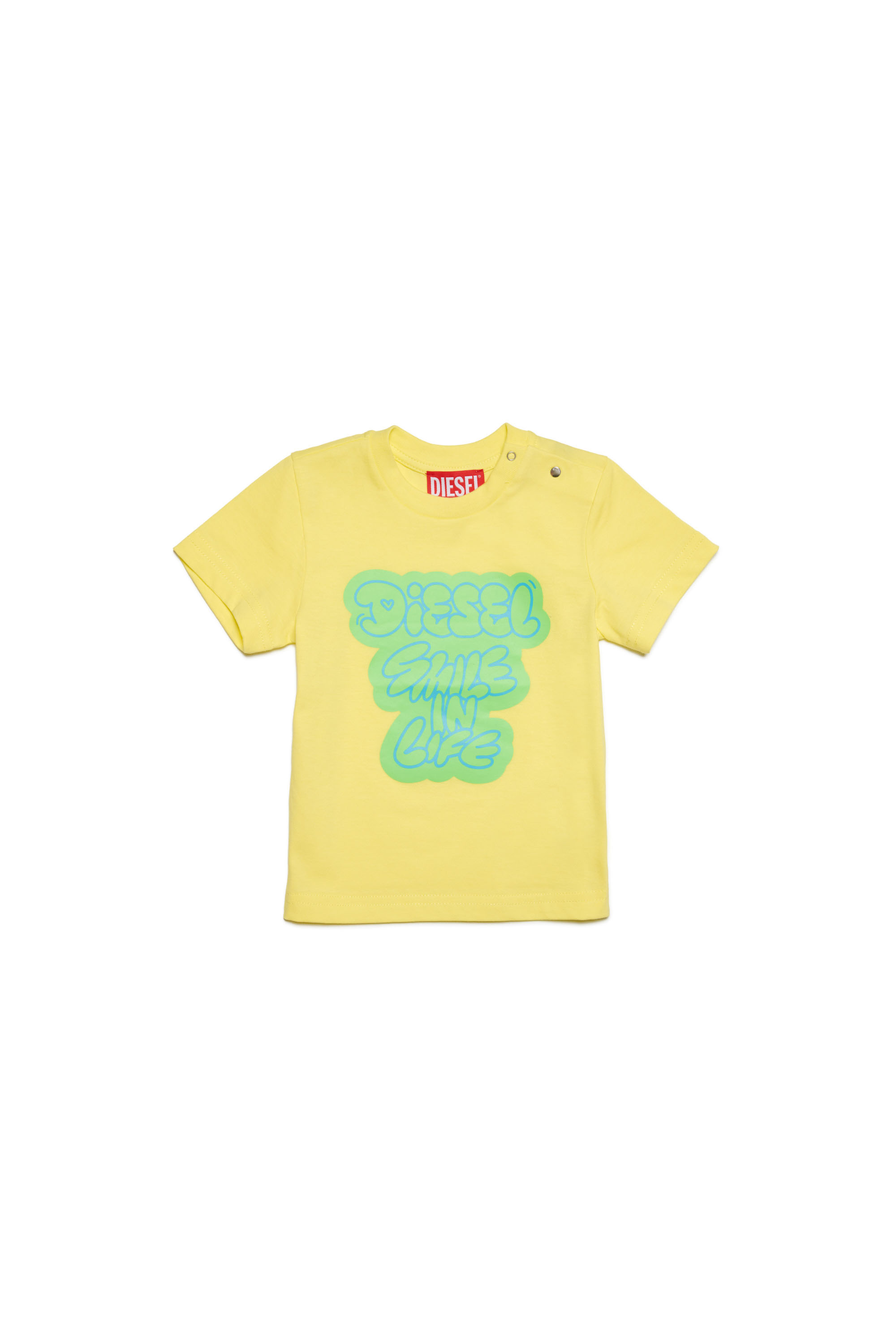 Diesel - TLASMB, Man's T-shirt with Smile in Life bubble print in Yellow - 1