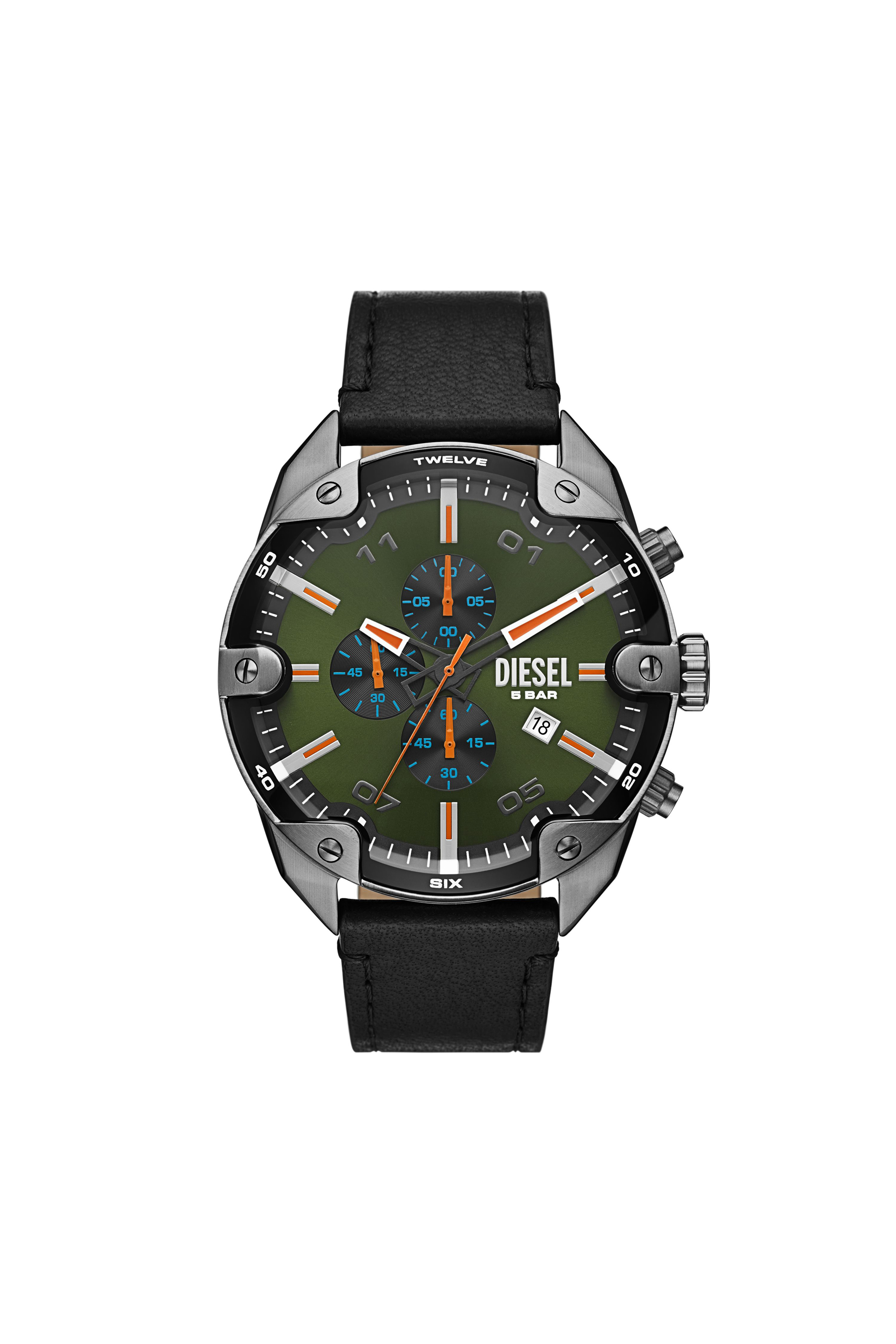 Diesel - DZ4626, Man's Spiked Black Leather Watch in Black/Dark grey - 1