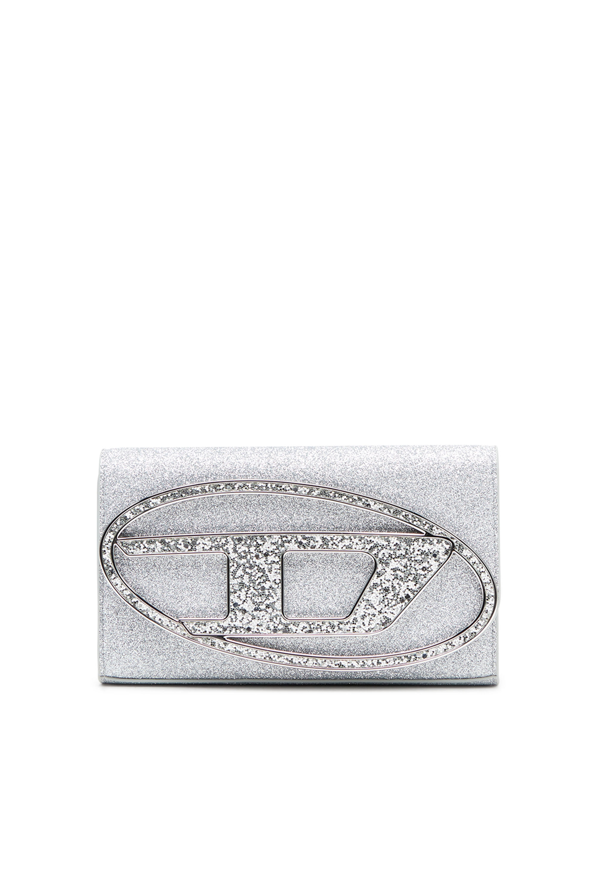 Diesel - 1DR WALLET STRAP, Woman's Wallet bag in glitter fabric in Silver - 1
