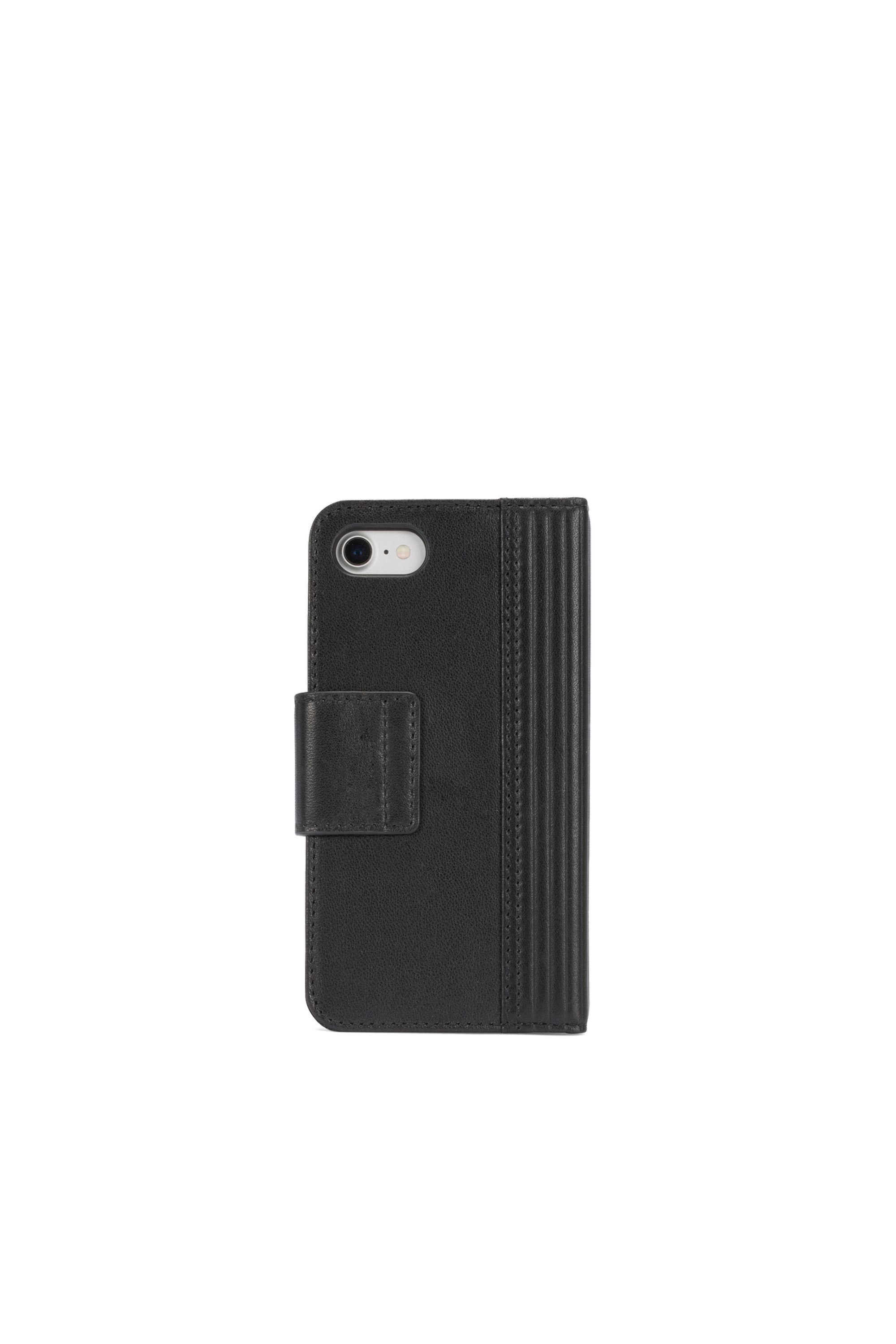 Diesel - BLACK LINED LEATHER IPHONE 8/7 FOLIO, Unisex's Black lined leather folio, iPhone 8/7 in Black - 2