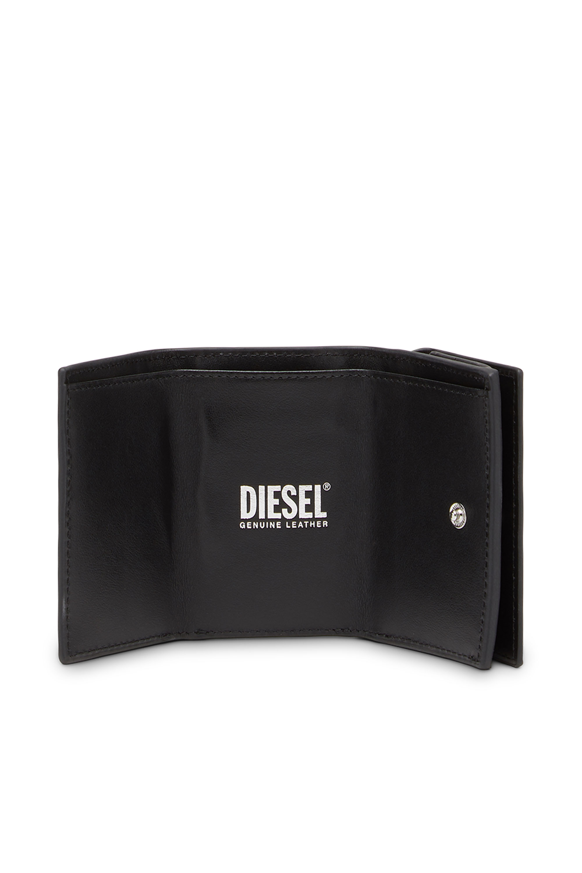 Diesel - LORETTINA, Woman's Leather tri-fold wallet with logo plaque in Black - 3