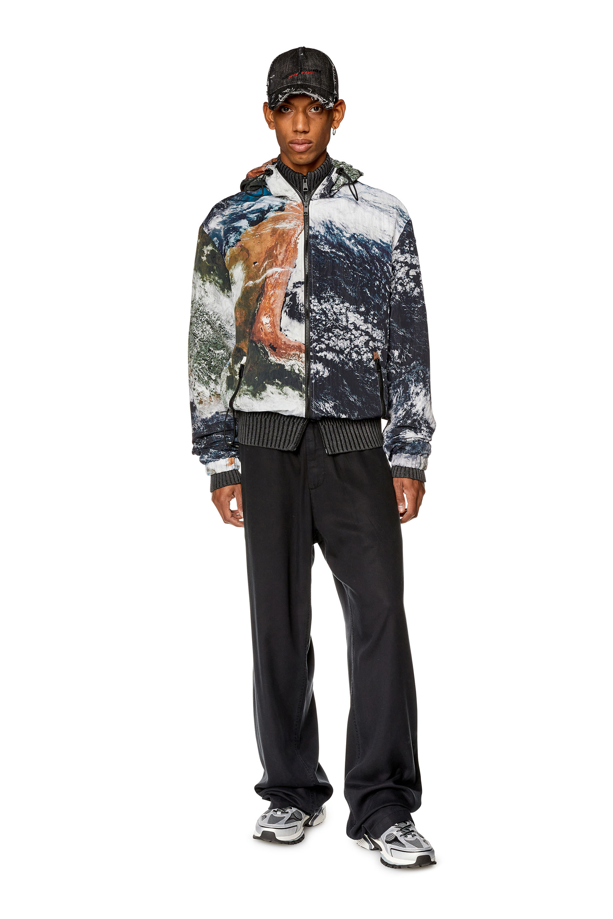 Diesel - J-WARRETT-PRINT, Man's Windbreaker with Planet print in Black/White - 2