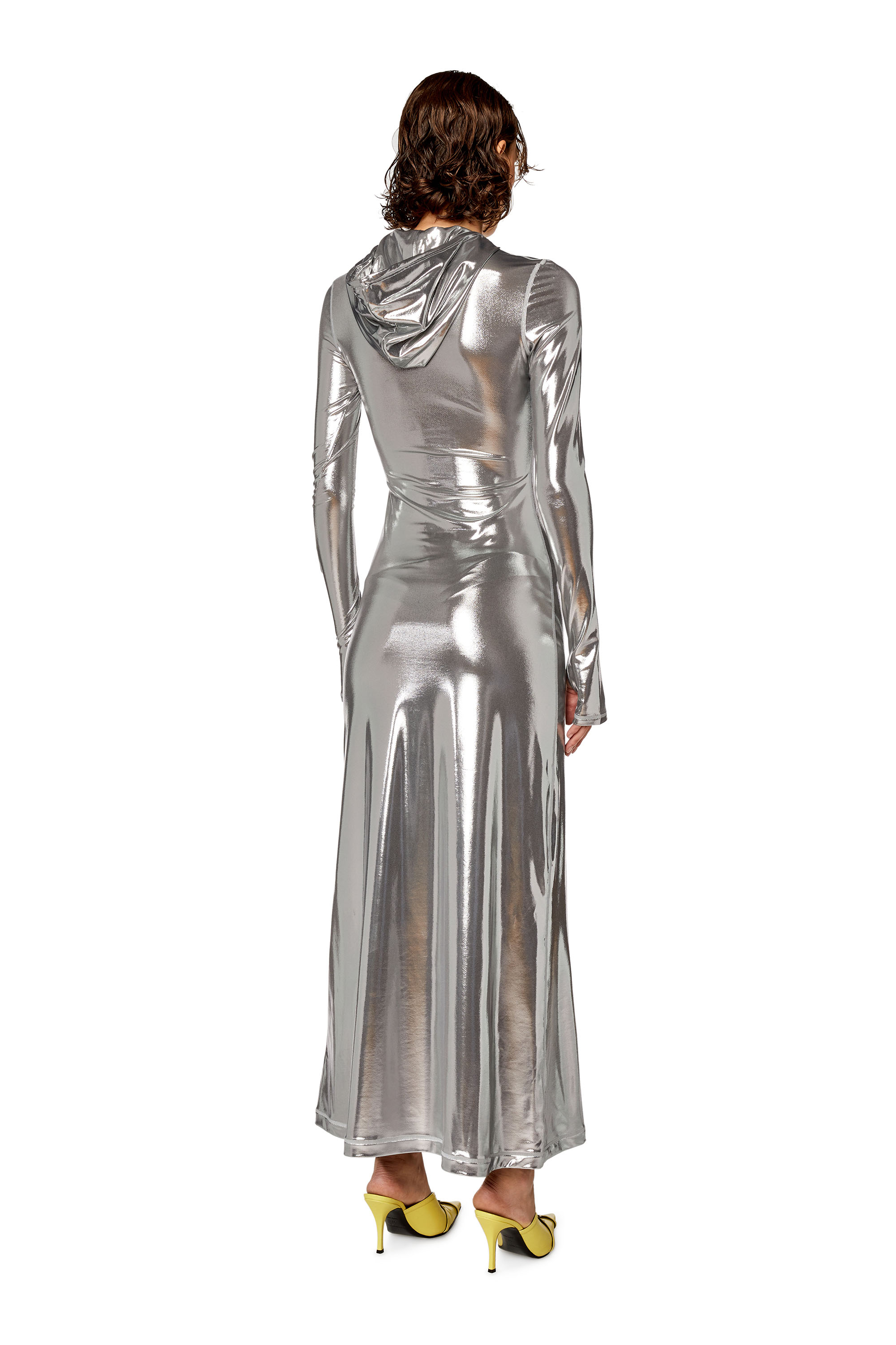 Diesel - D-MATHILDE-L1, Woman's Hoodie dress with shiny foil coating in Grey - 3