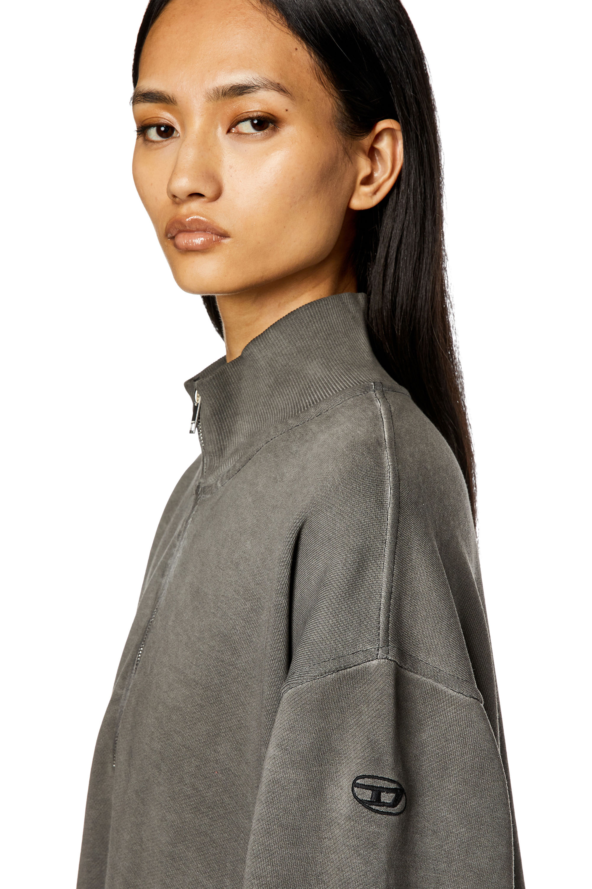 Diesel - D-ROLOCK, Woman's Faded sweatshirt dress with jersey trim in Dark grey - 4