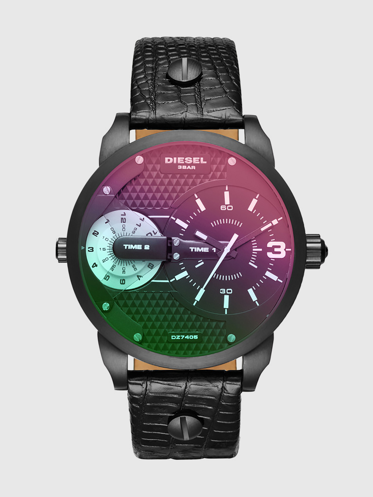 Diesel - DZ7405, Unisex's Black leather croc watch, 46 mm in Black - 1