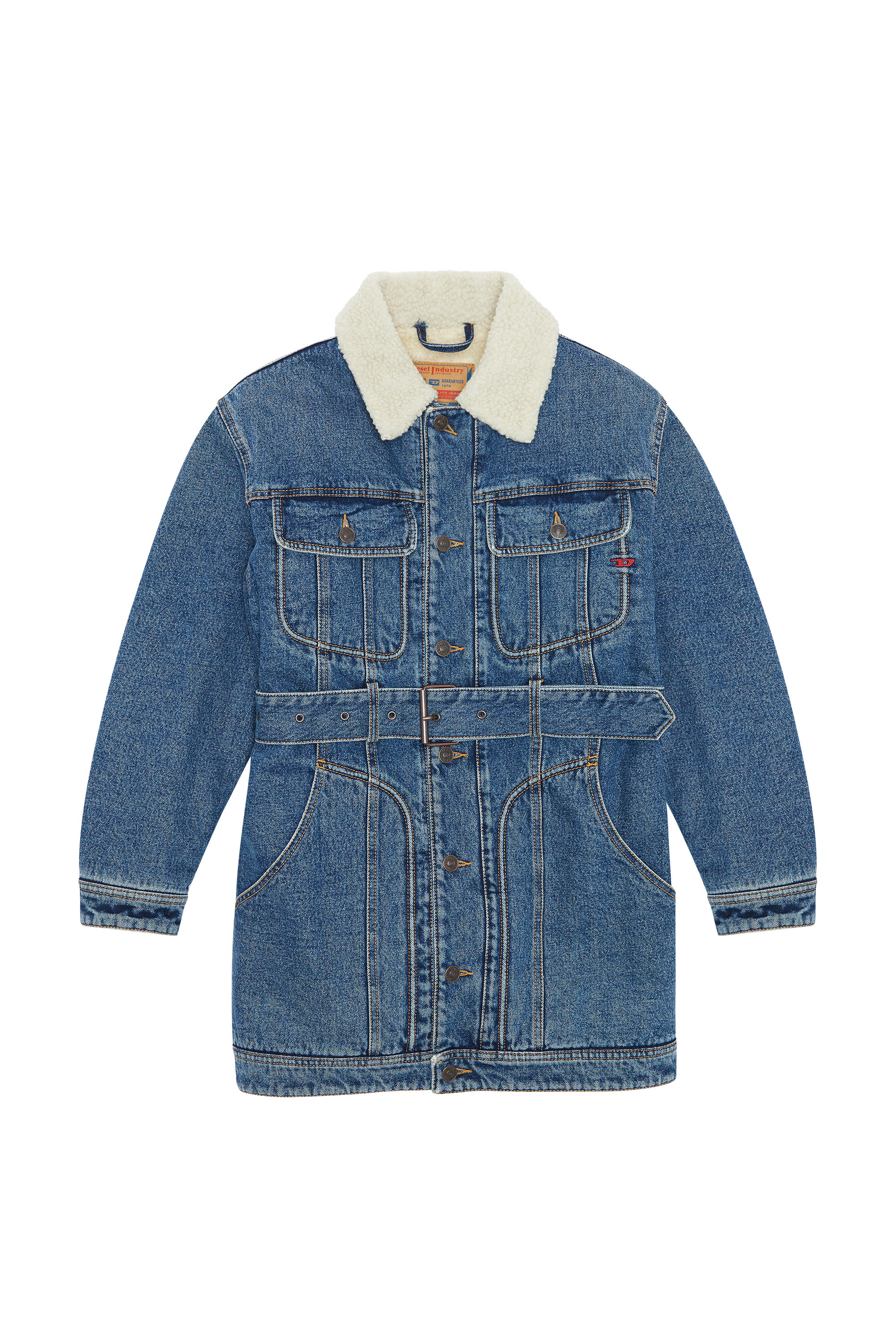 Diesel - DE-FLAMINIA-T, Woman's Teddy-lined trucker coat in Medium blue - 2