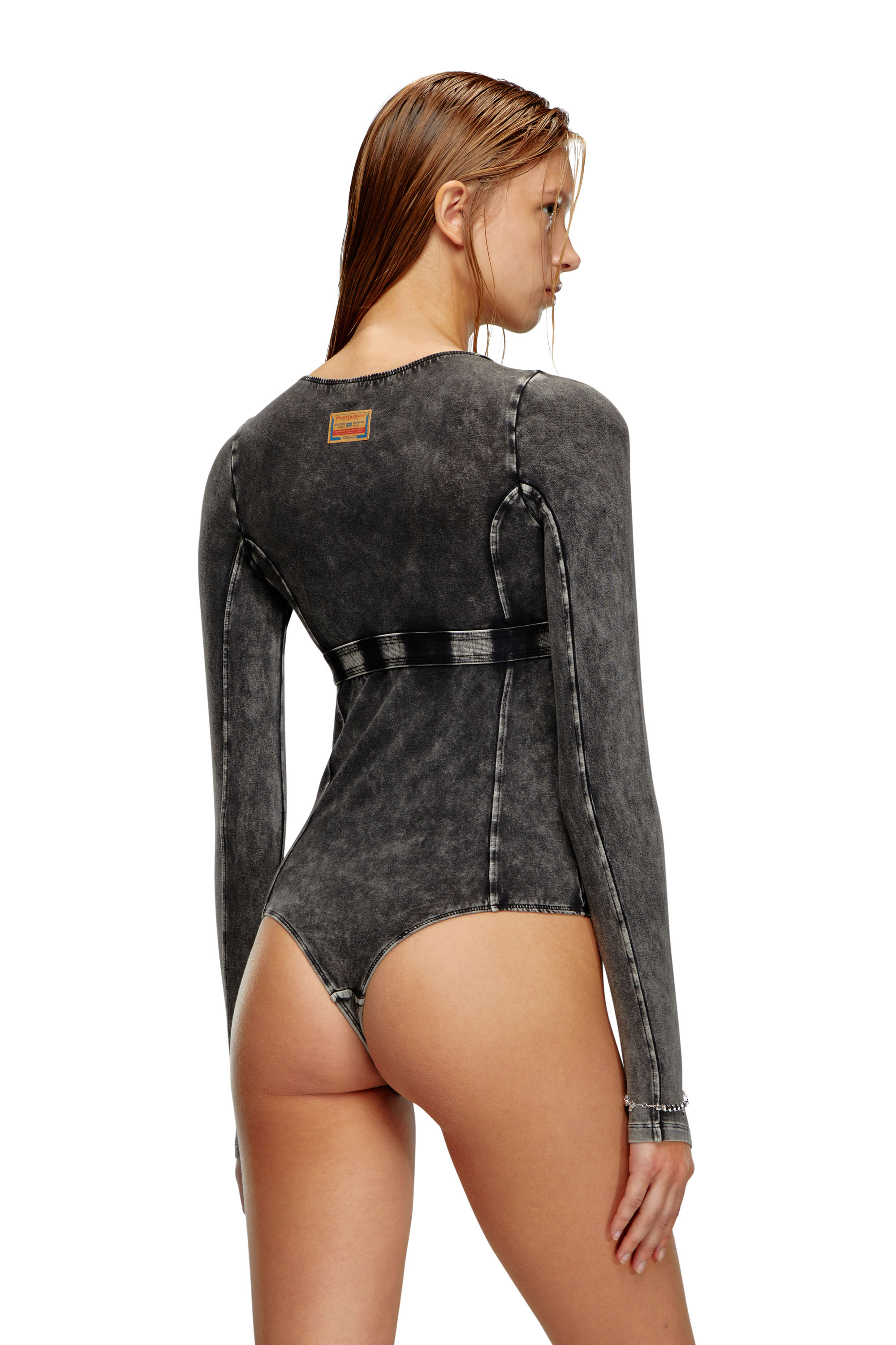 Diesel - UFBY-NIKLA, Woman's Long-sleeve bodysuit in denim-effect jersey in Black - 3