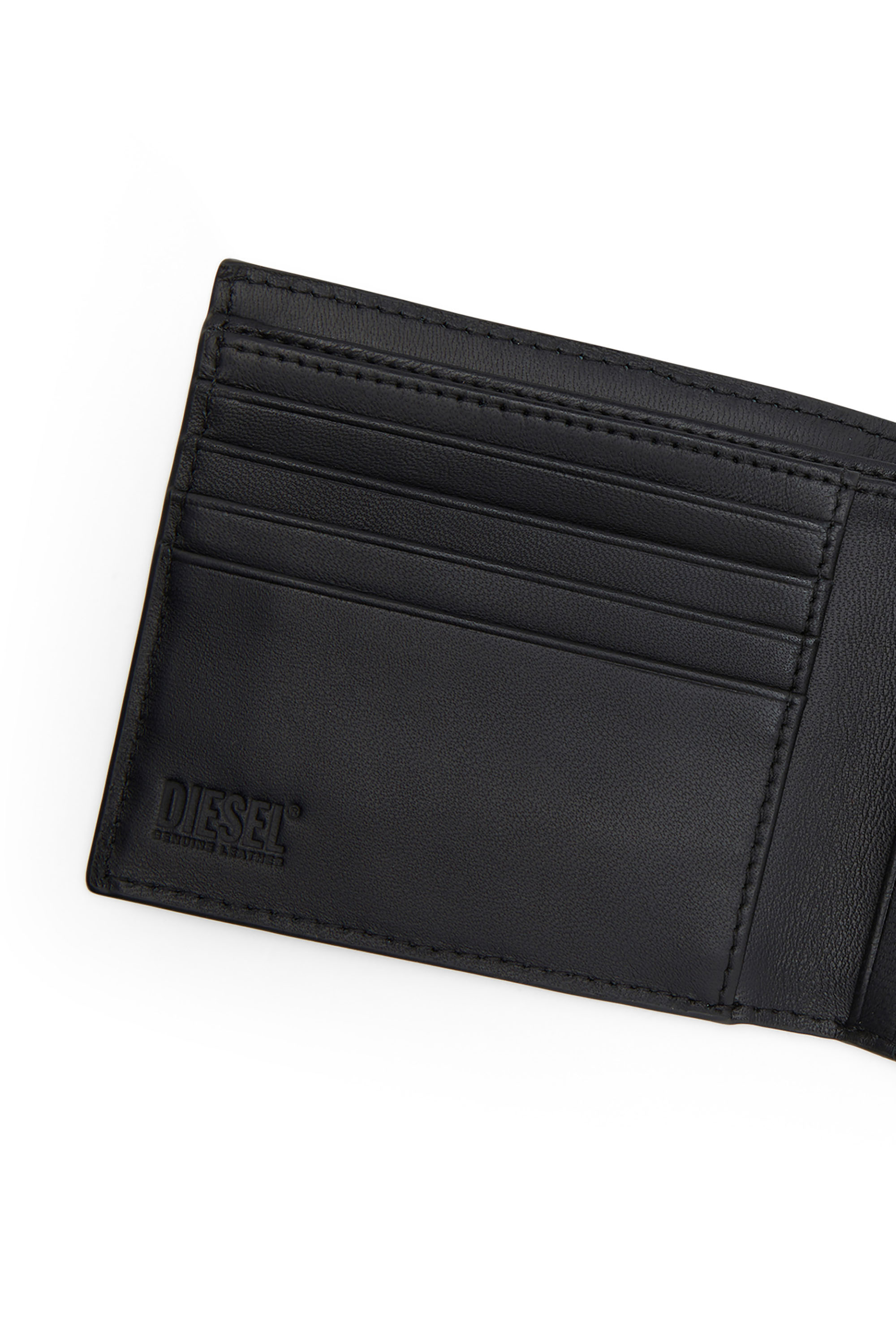 Diesel - DSL 3D BI-FOLD COIN S, Man's Leather bi-fold wallet with embossed logo in Black - 3