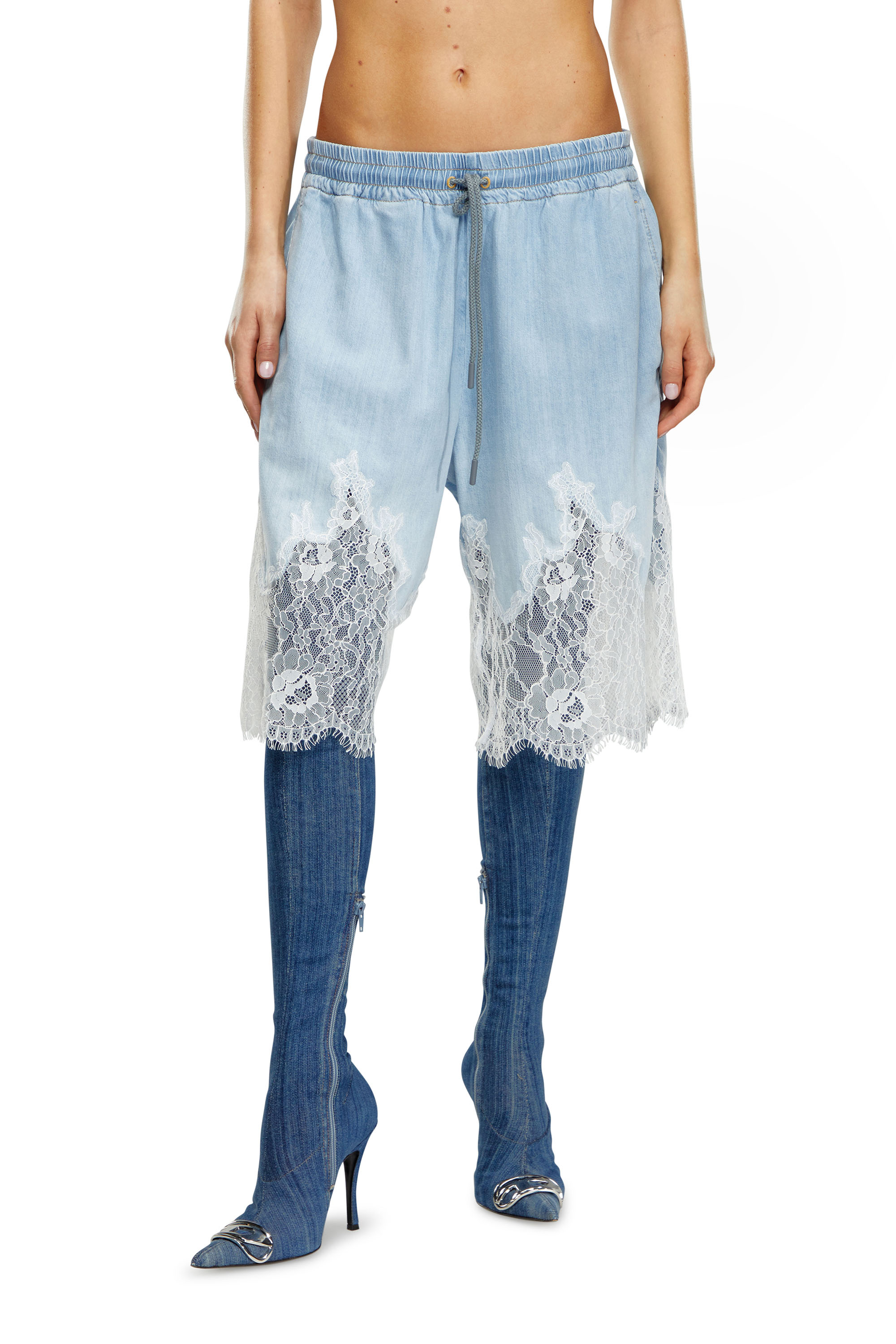 Diesel - DE-MALKIA-S, Woman's Bermuda shorts in denim and lace in Light Blue - 1