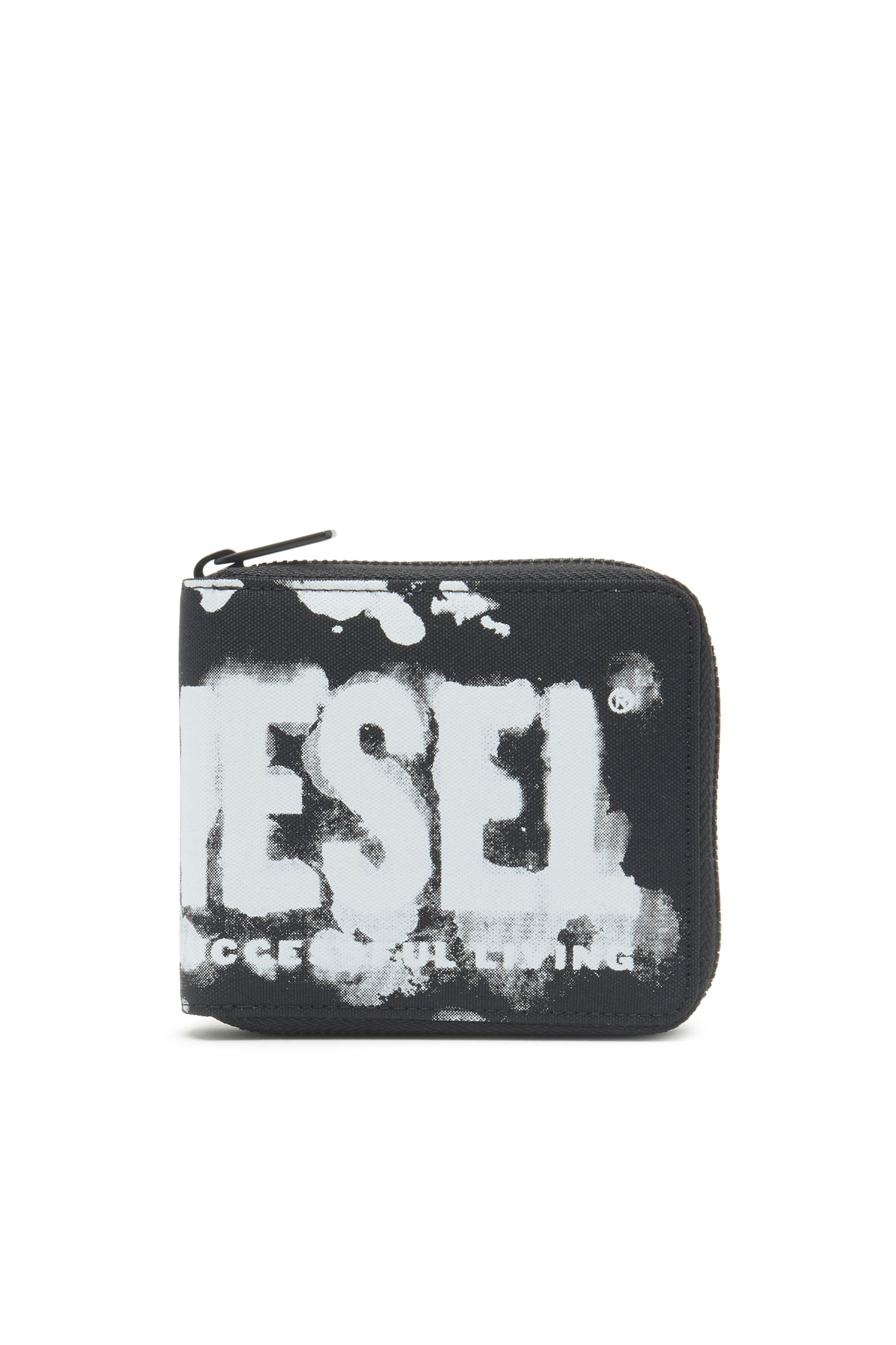 Diesel - RAVE BI-FOLD COIN ZIP XS, Unisex's Zip wallet in logo-print fabric in Black - 1