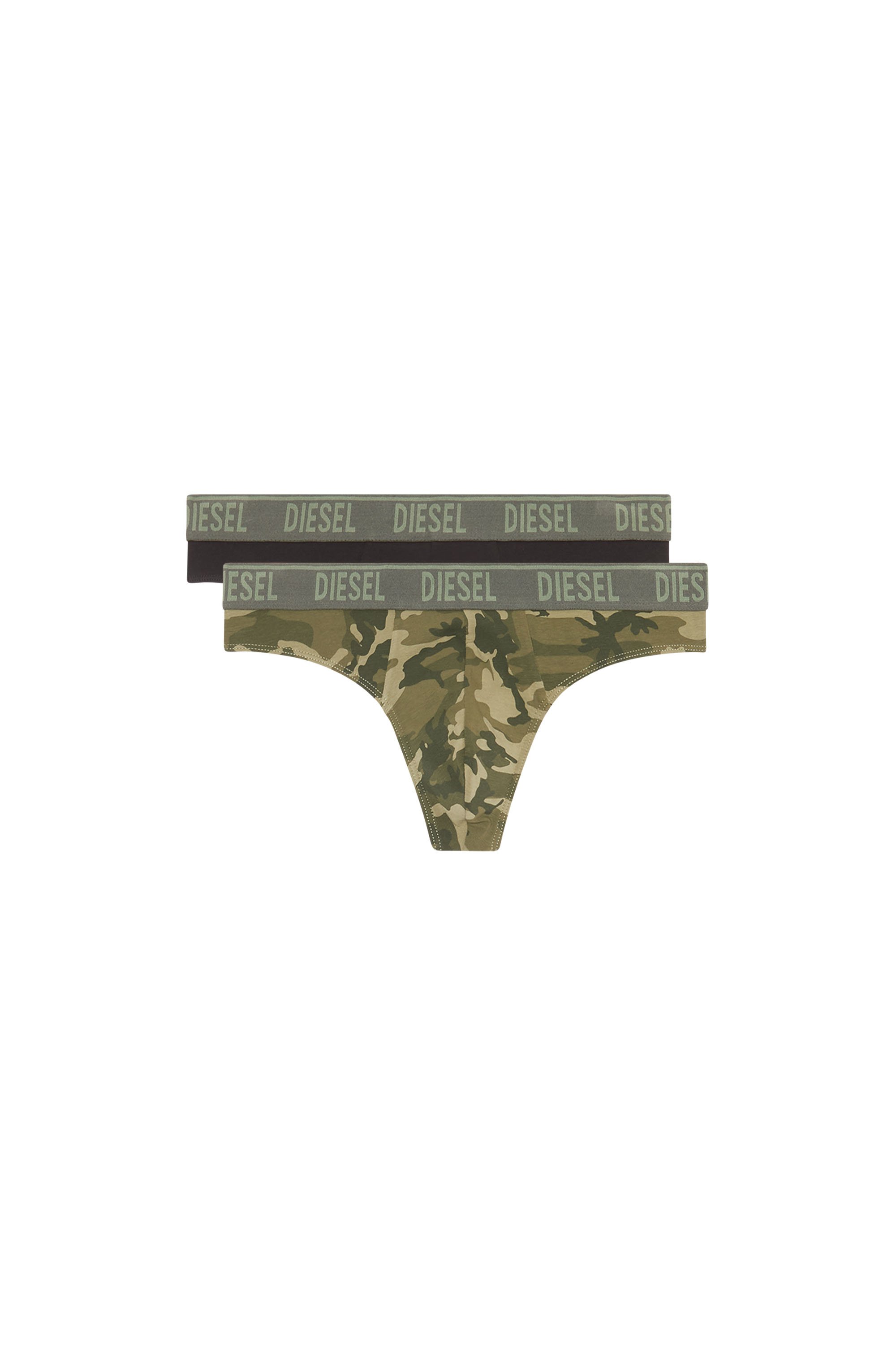 Diesel - UMBR-STRINGTWOPACK, Man's Two-pack of plain and camo thongs in Military Green - 1