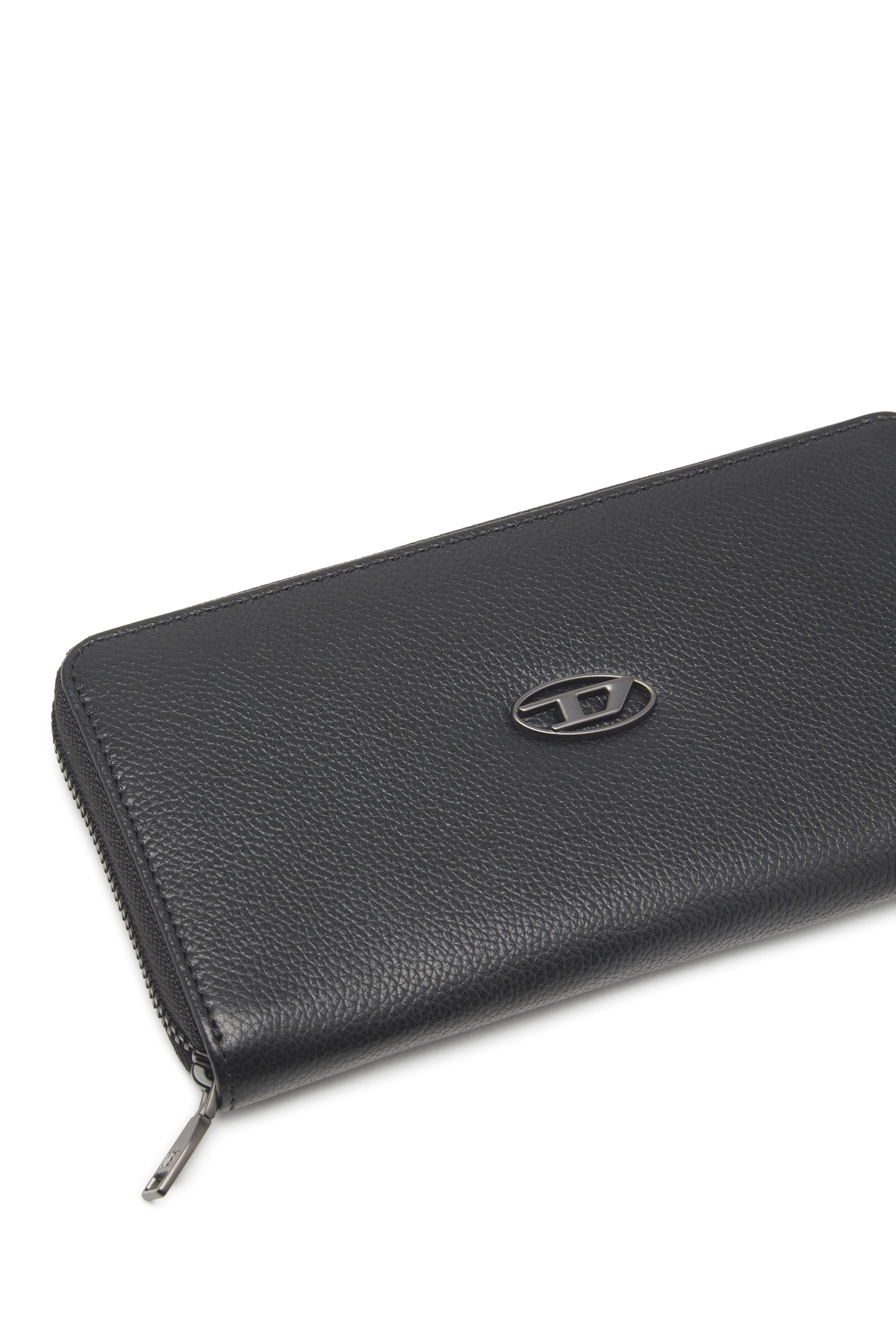 Diesel - CONTINENTAL ZIP L, Man's Leather zip-around wallet with logo plaque in Black - 4