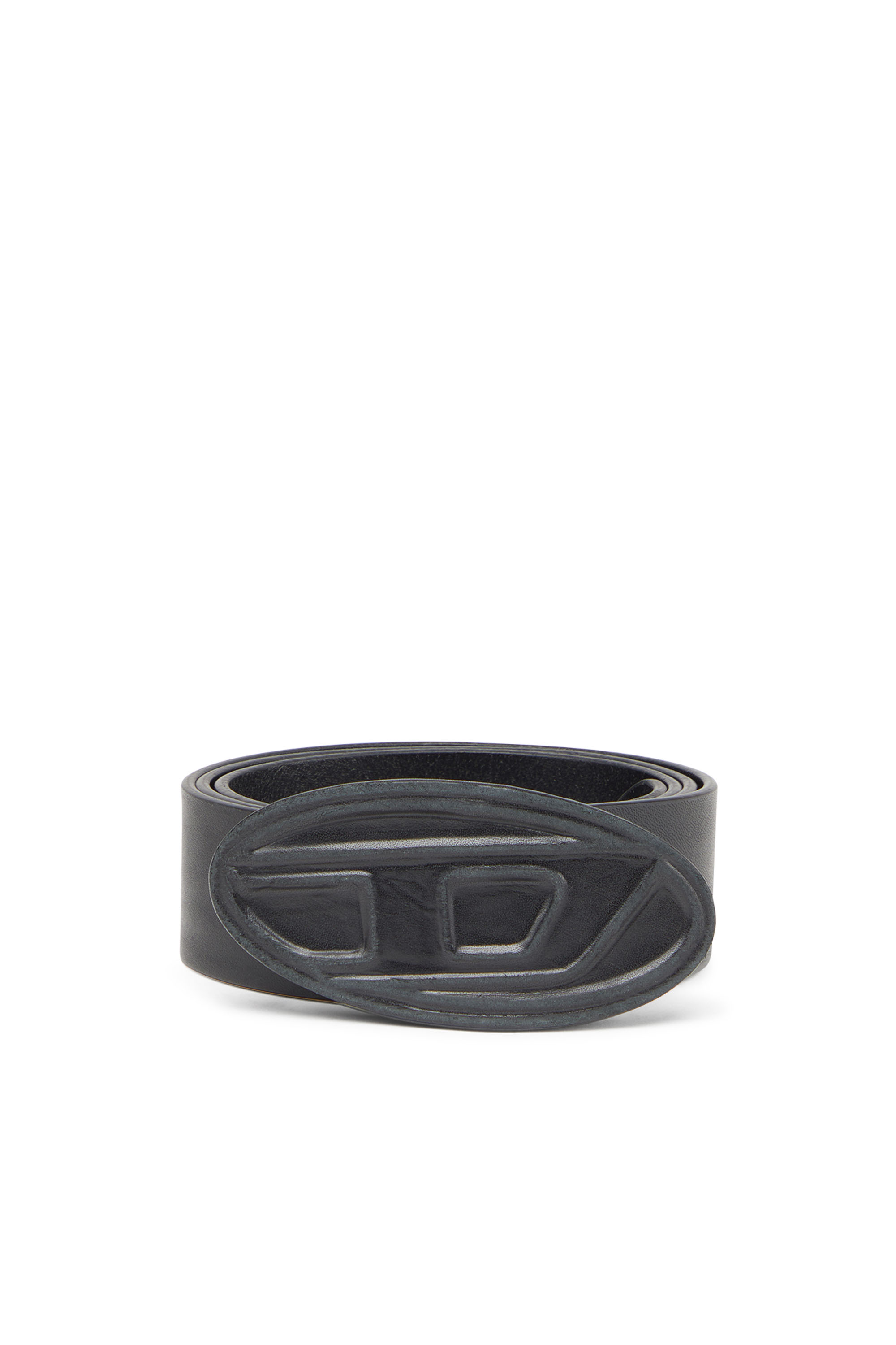 Diesel - B-1DR SCRATCH, Man's Leather belt with leather 'D' buckle in Black - 1
