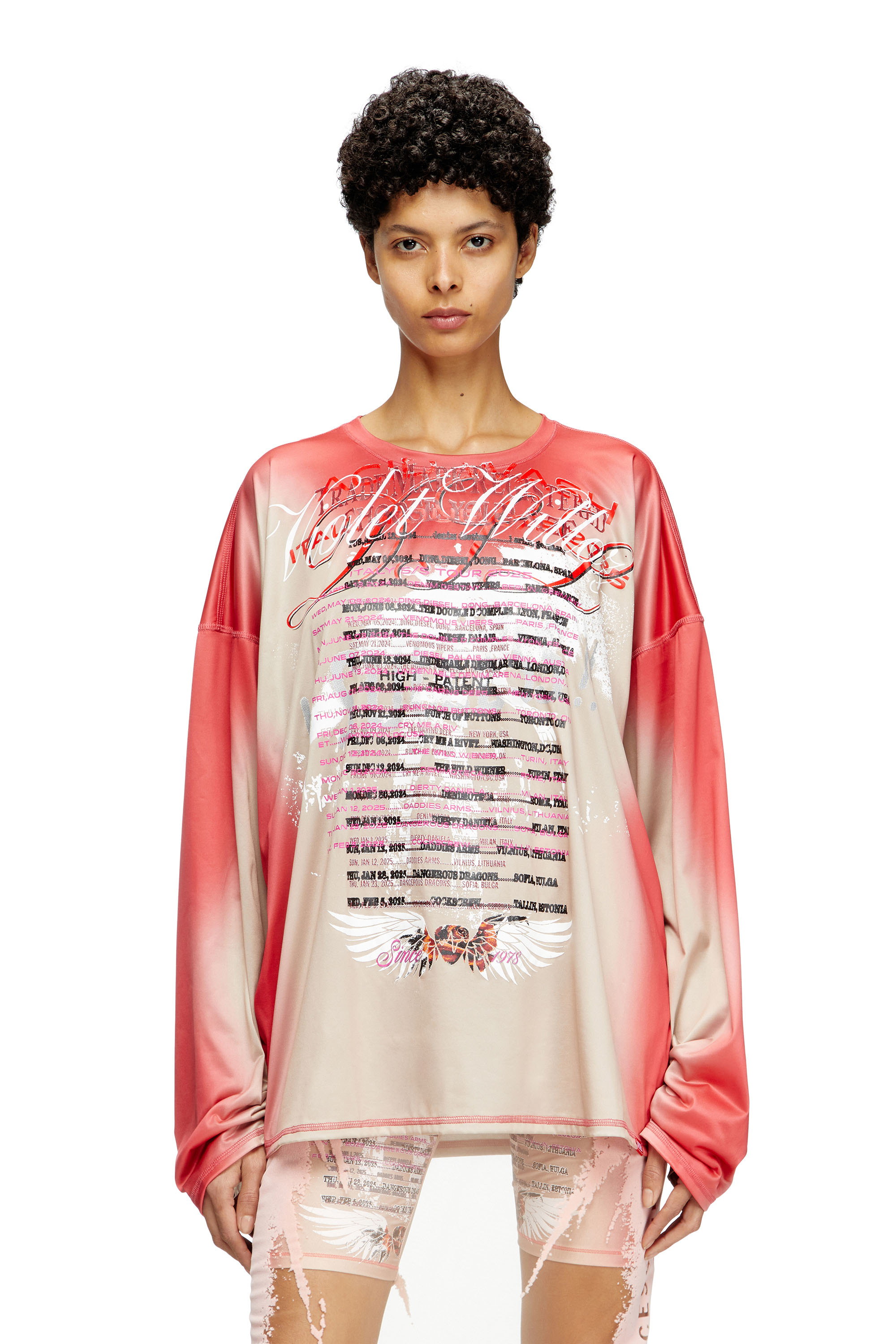 Diesel - T-OLAVI-BB, Unisex's Long-sleeve tech-jersey T-shirt with lyrics print in Pink - 1