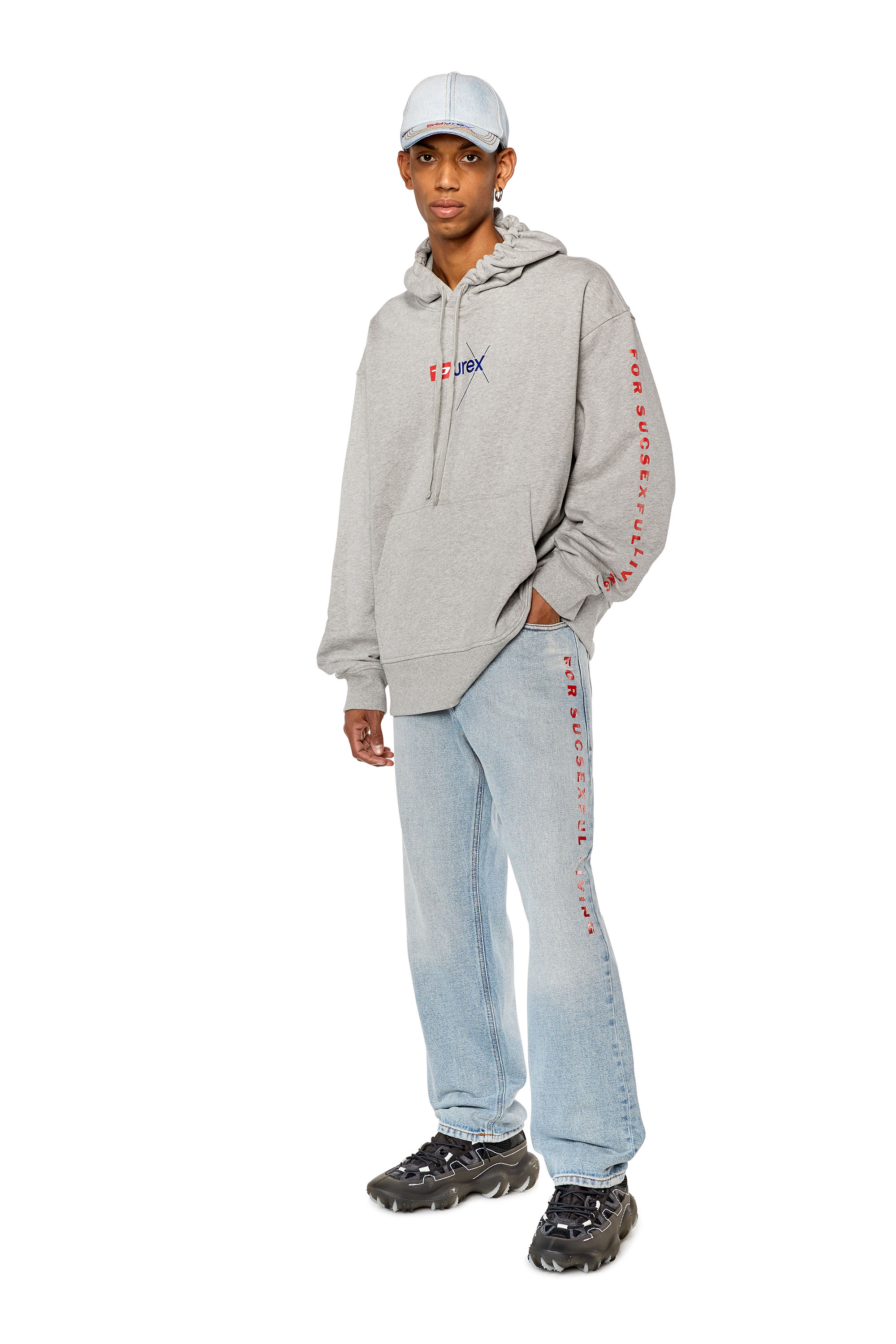 Diesel - DX-S-MACS-HOOD, Man's Mélange hoodie with Durex logo in Light Grey - 2