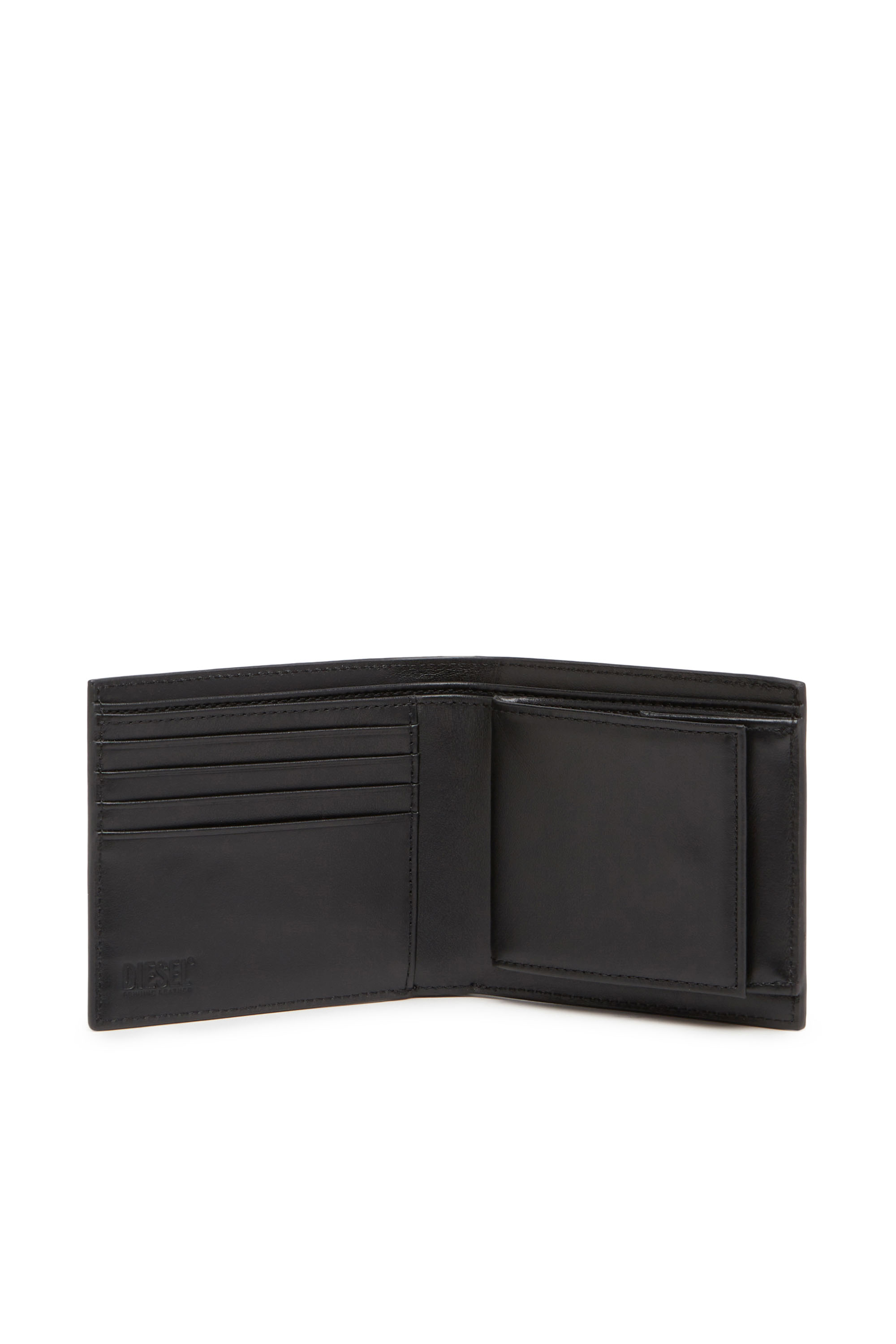 Diesel - BI-FOLD COIN S 3D, Man's Leather bi-fold wallet with logo plaque in Black - 3