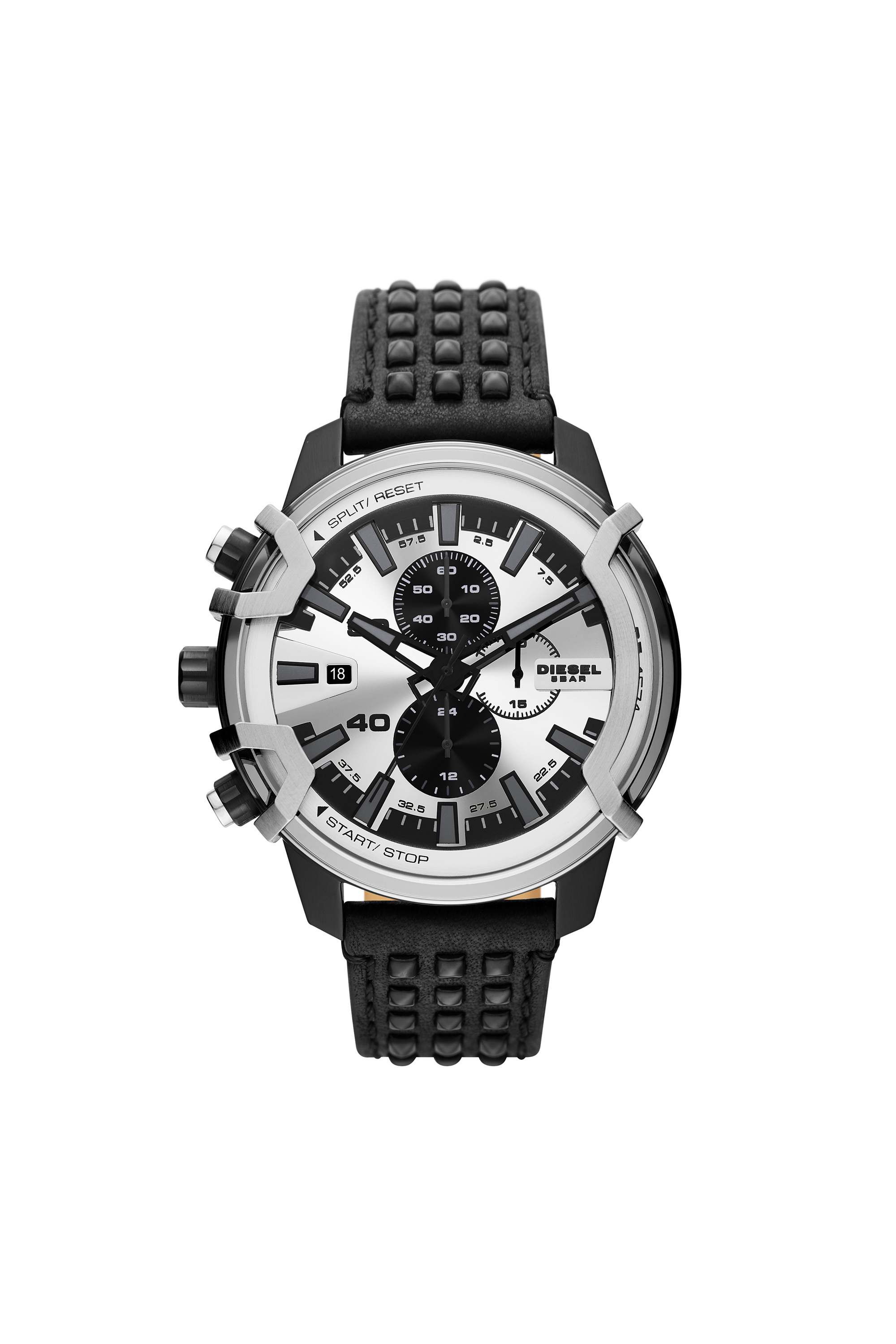 Diesel - DZ4571, Man's Griffed chronograph black leather watch in Black - 1