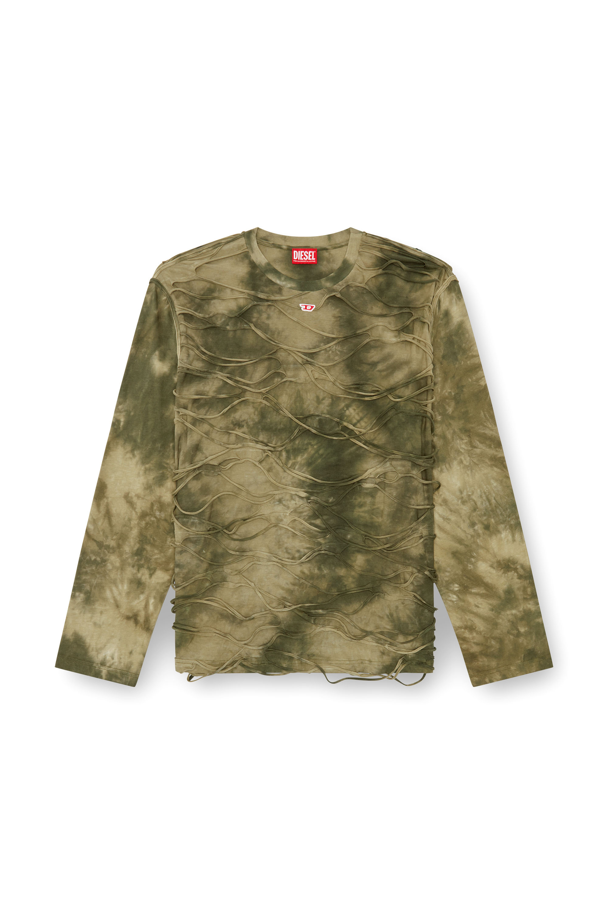 Diesel - T-CRANET-LS, Man's Long-sleeve T-shirt with floating strands in Military Green - 3