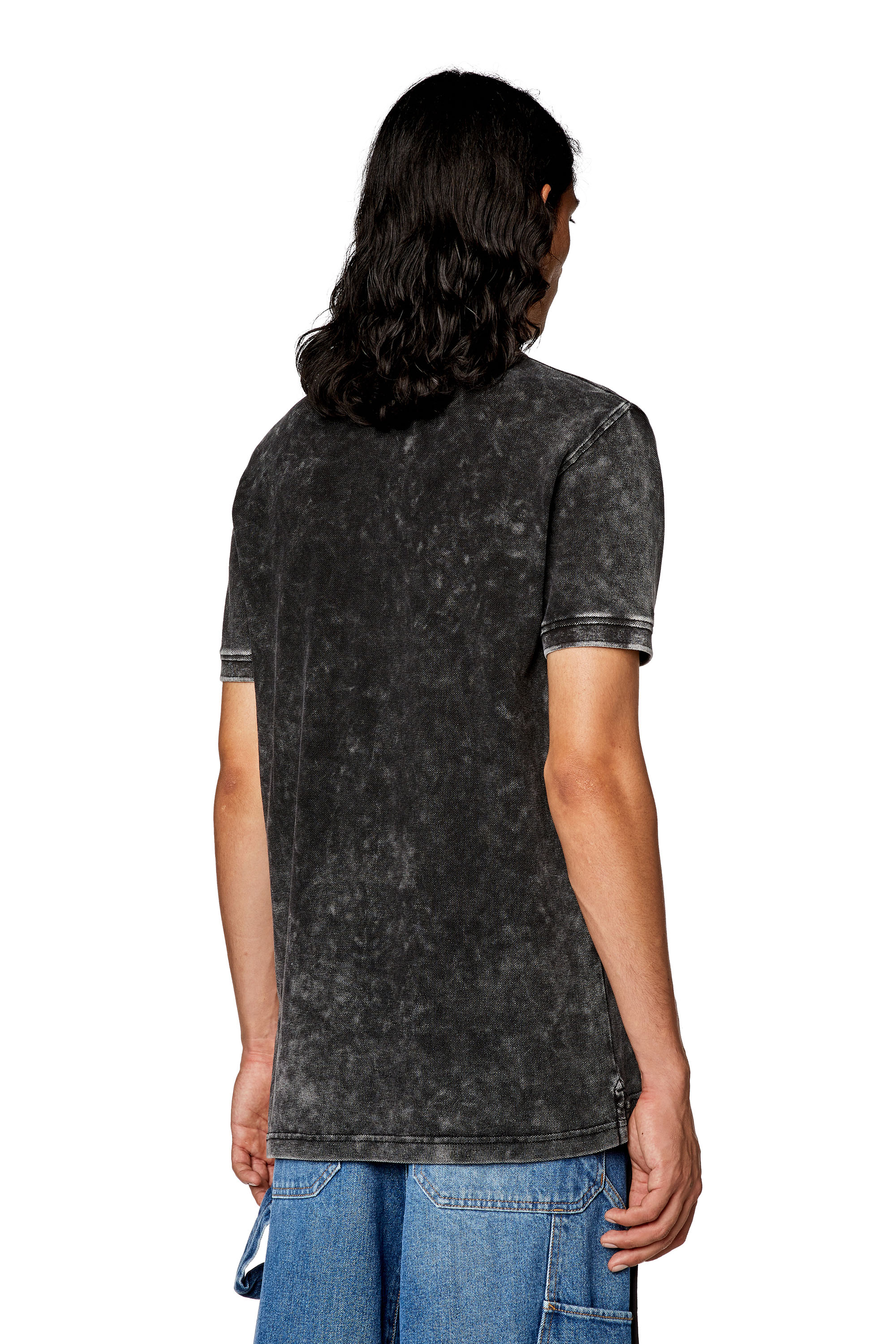 Diesel - T-SMITH-ZIP, Man's Polo shirt in faded piqué in Black - 4