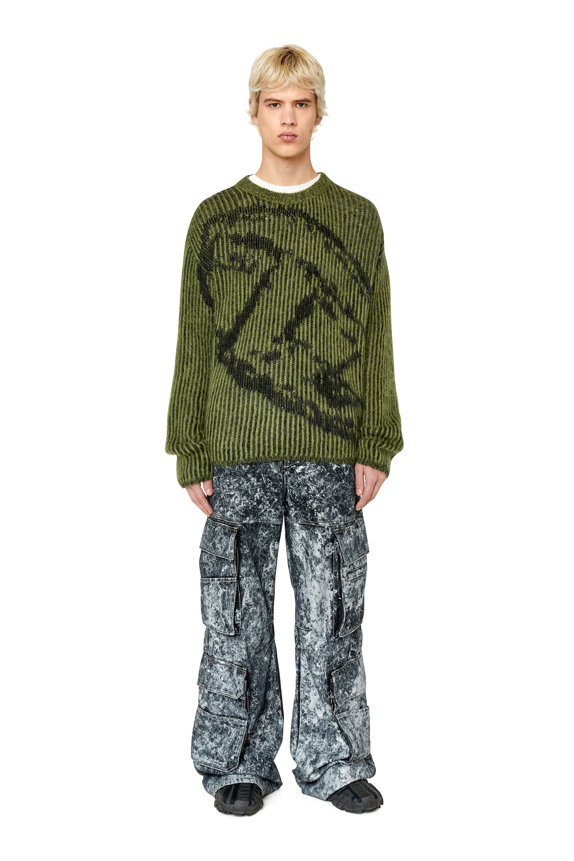 Diesel - K-EDRO, Man's Logo-jacquard jumper in mohair blend in Military Green - 2
