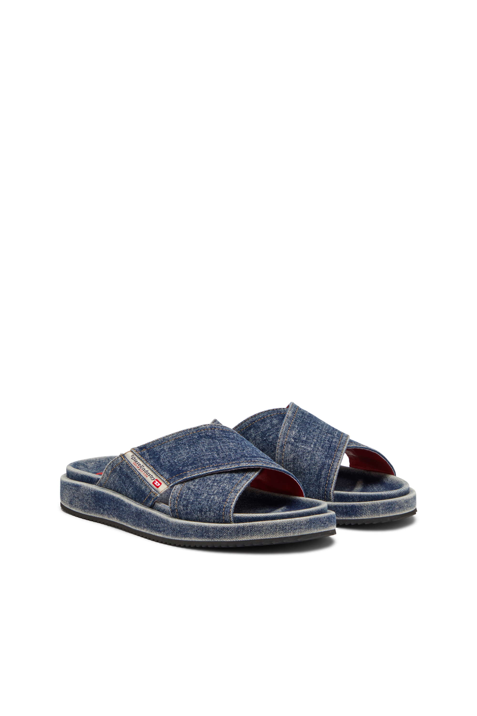 Diesel - SA-SLIDE CRIS CROS, Unisex's Sa-Slide-Denim slides with criss-cross straps in Blue - 2