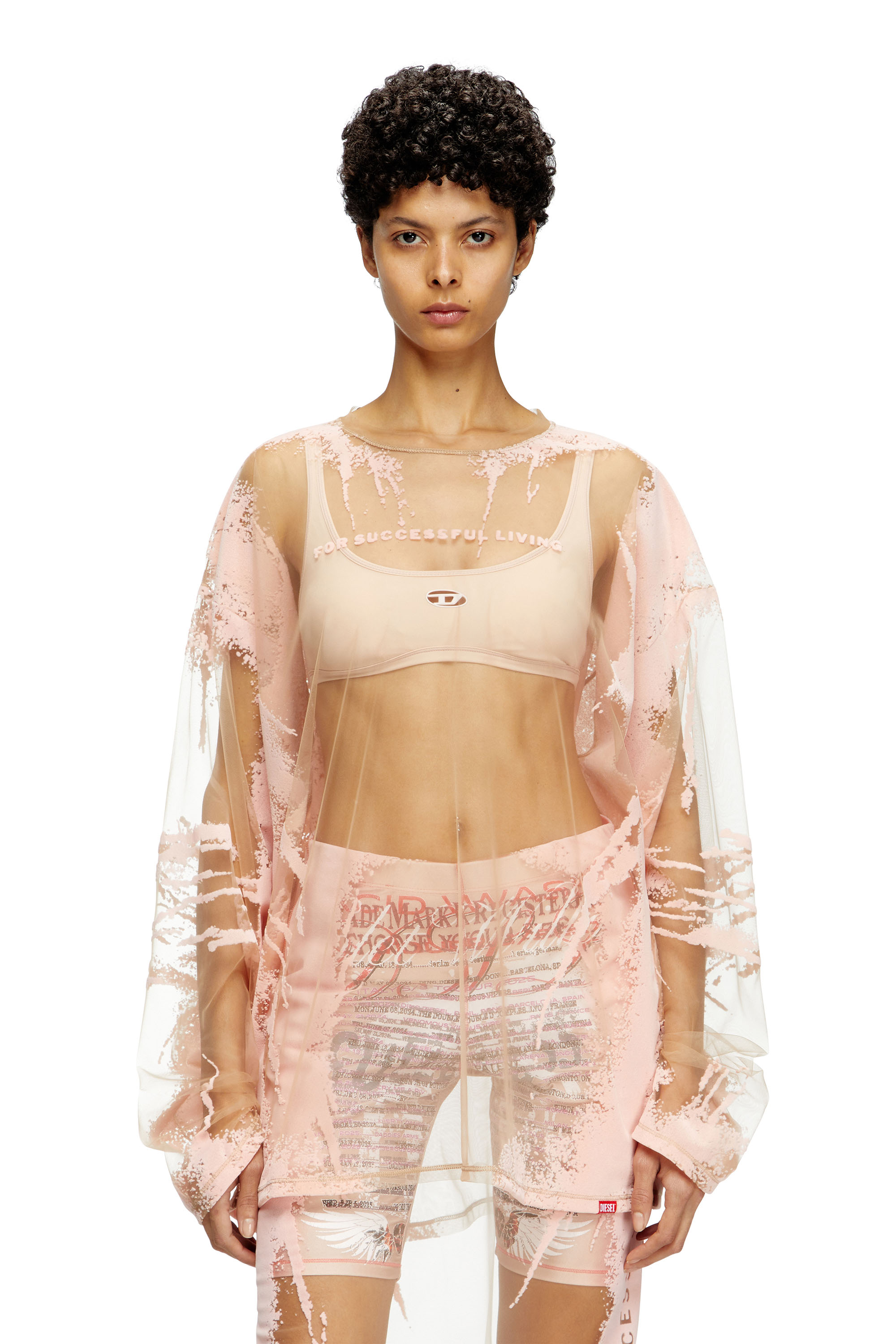 Diesel - T-HASSAN-LS-A, Unisex's Long-sleeve nylon T-shirt with lyrics print in Pink - 1