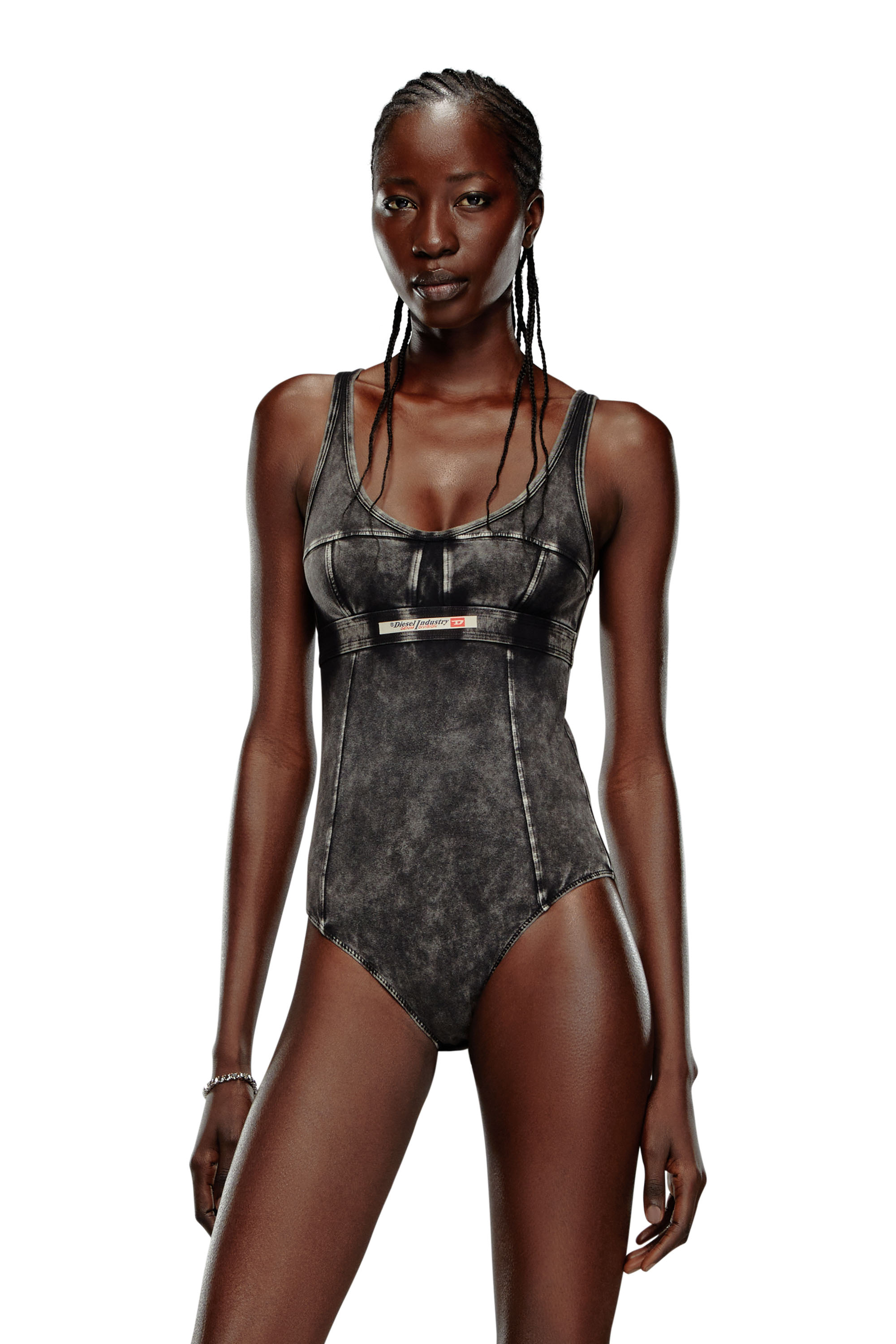 Diesel - UFBY-SELIMA, Woman's Bodysuit in denim-effect jersey in Black - 1