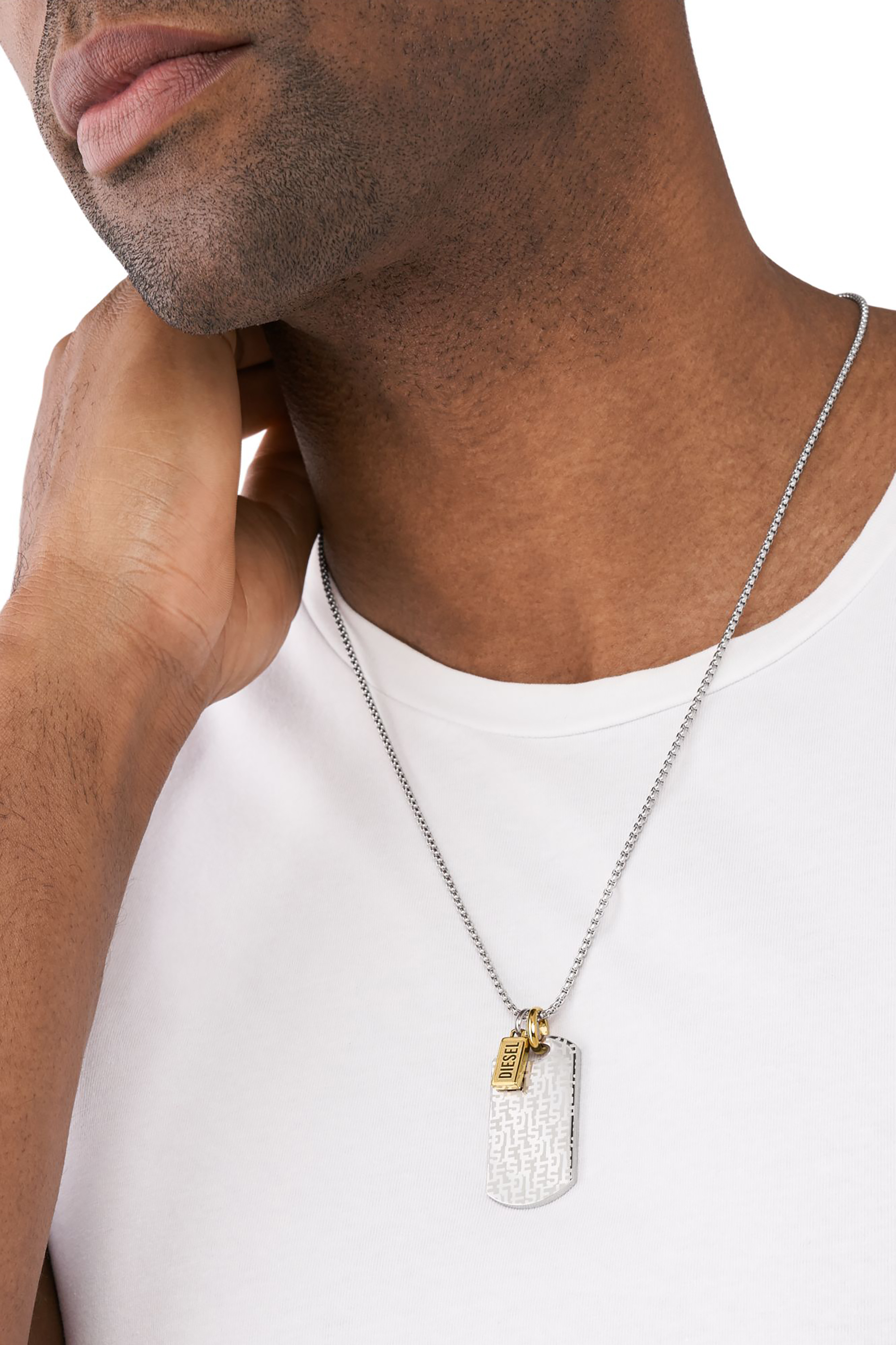 Diesel - DX1431, Unisex's Font Two-Tone Dog Tag Necklace in Silver - 3