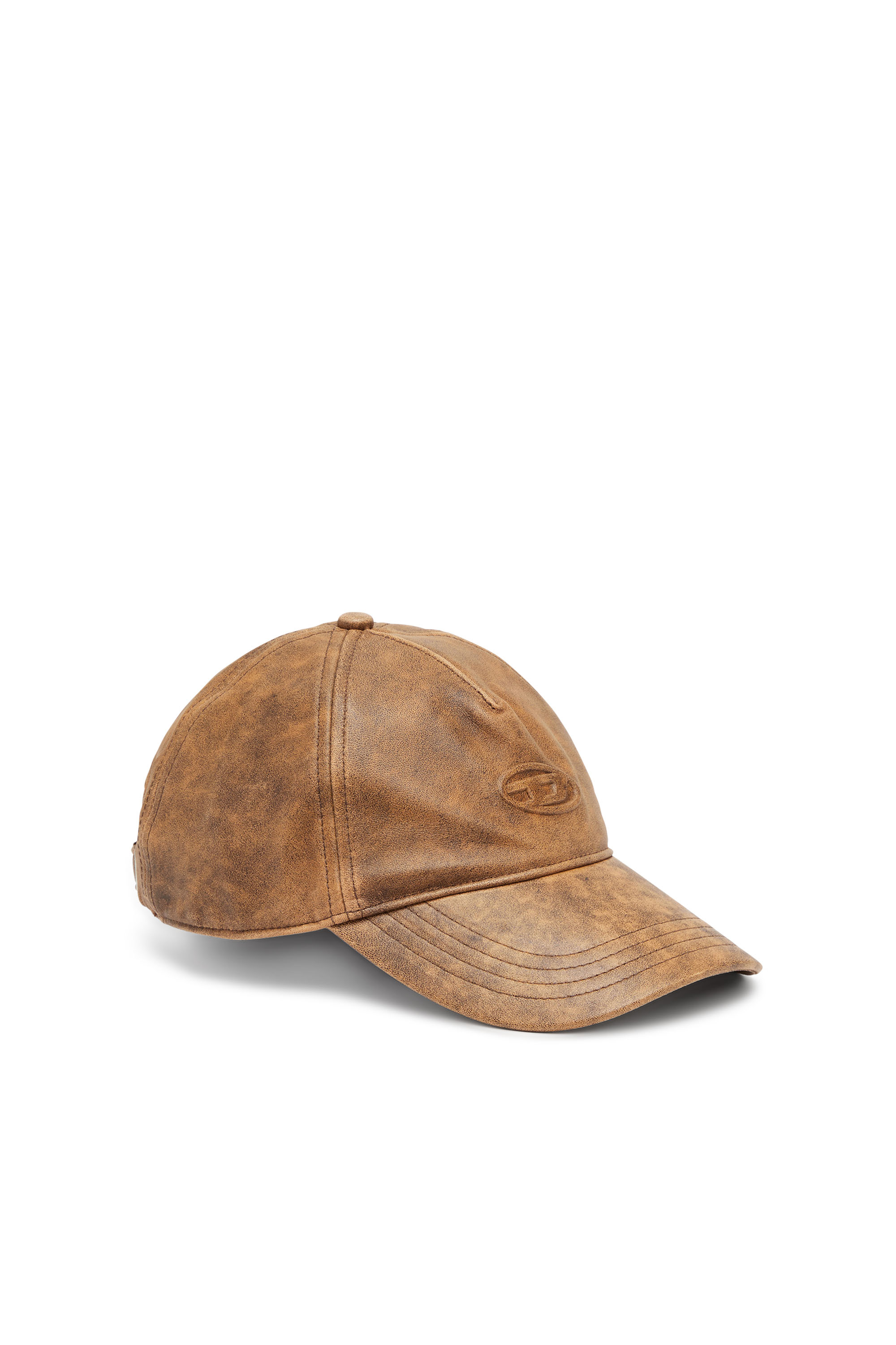 Diesel - C-BAR, Man's Baseball cap in treated leather in Brown - 1