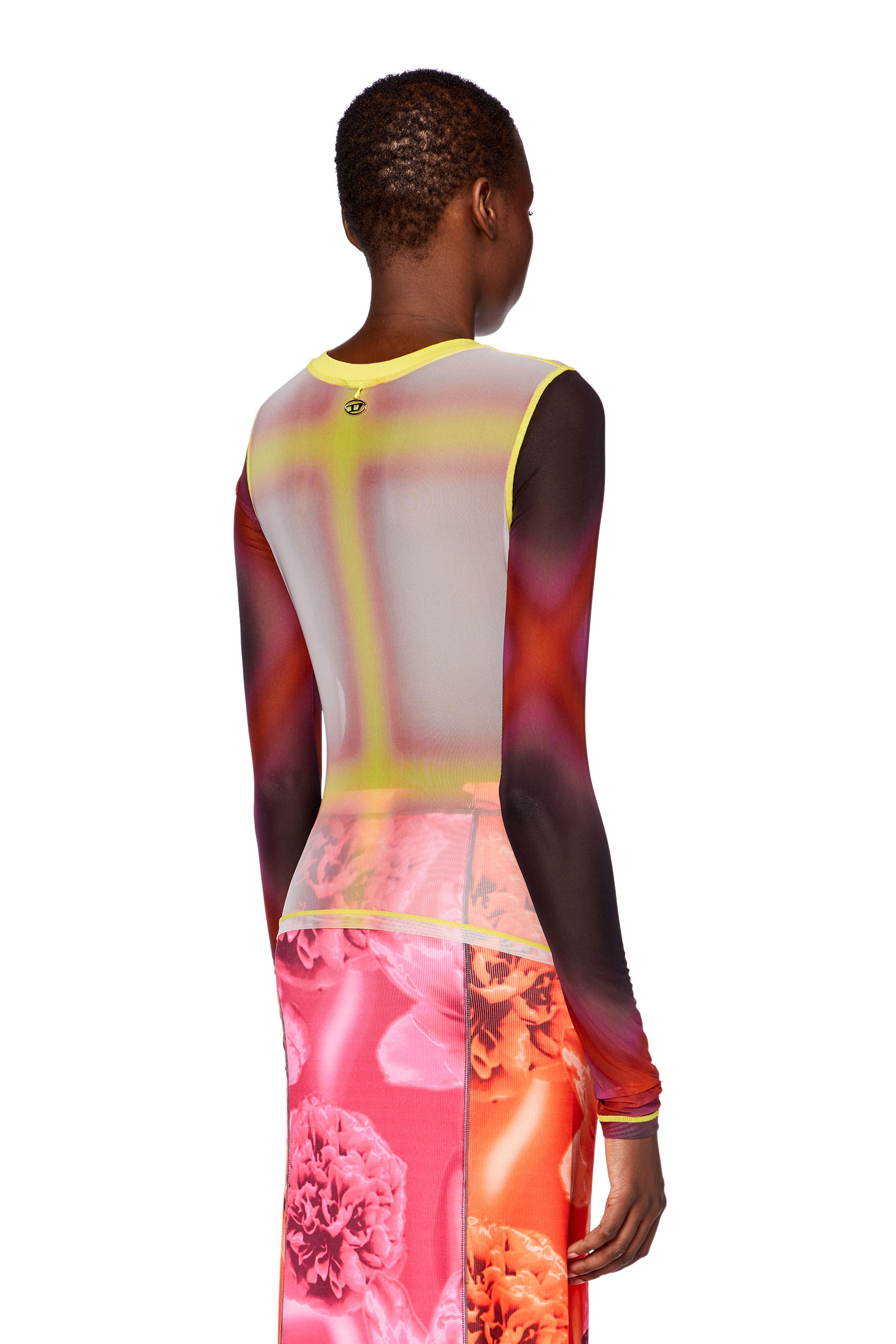 Diesel - T-SIELITO-L1, Woman's Slim-fit mesh top with flower print in Red/Pink - 4