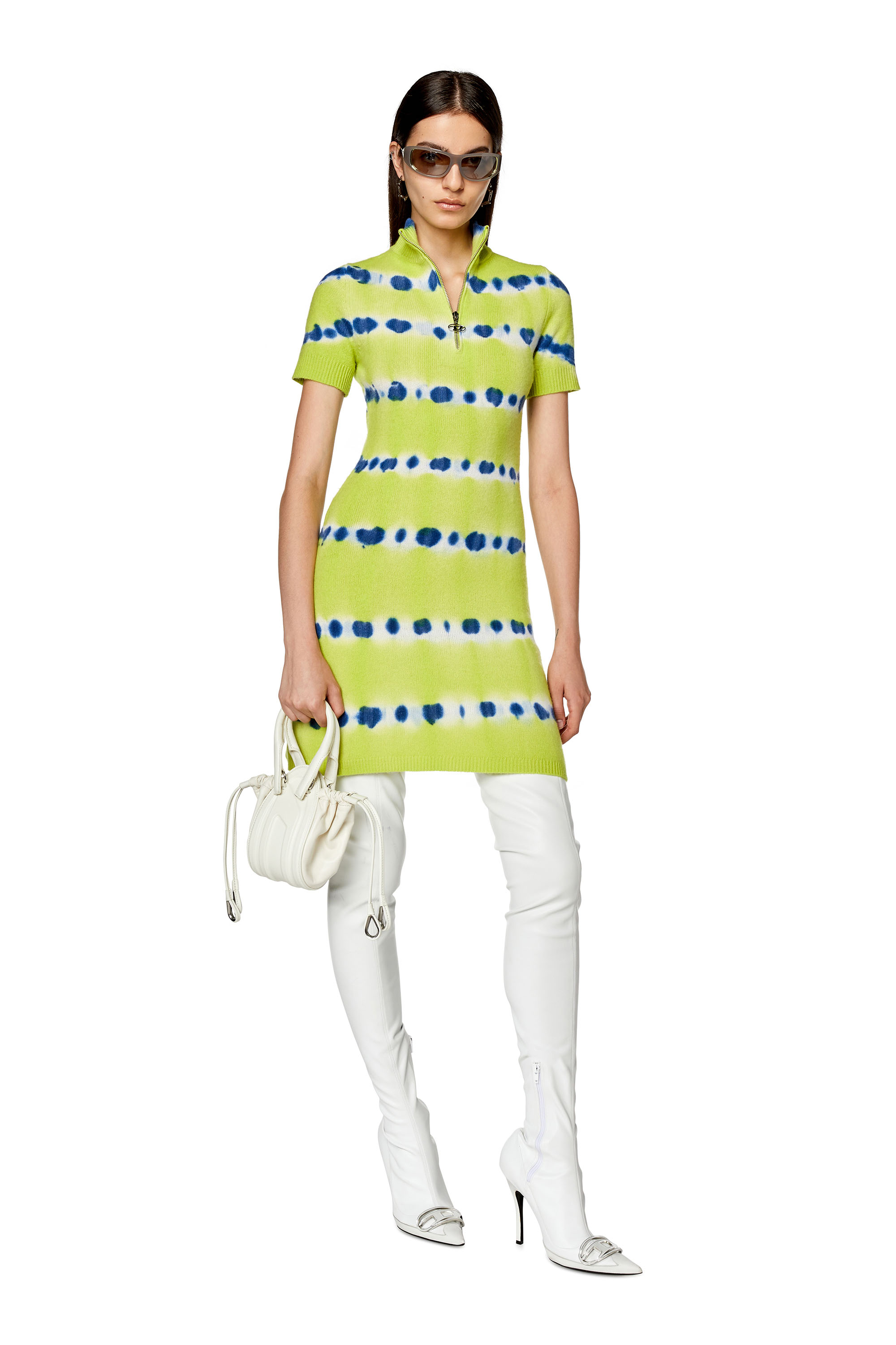 Diesel - M-ZAFORA, Woman's Dress in tie-dye wool jersey in Blue/Green - 1