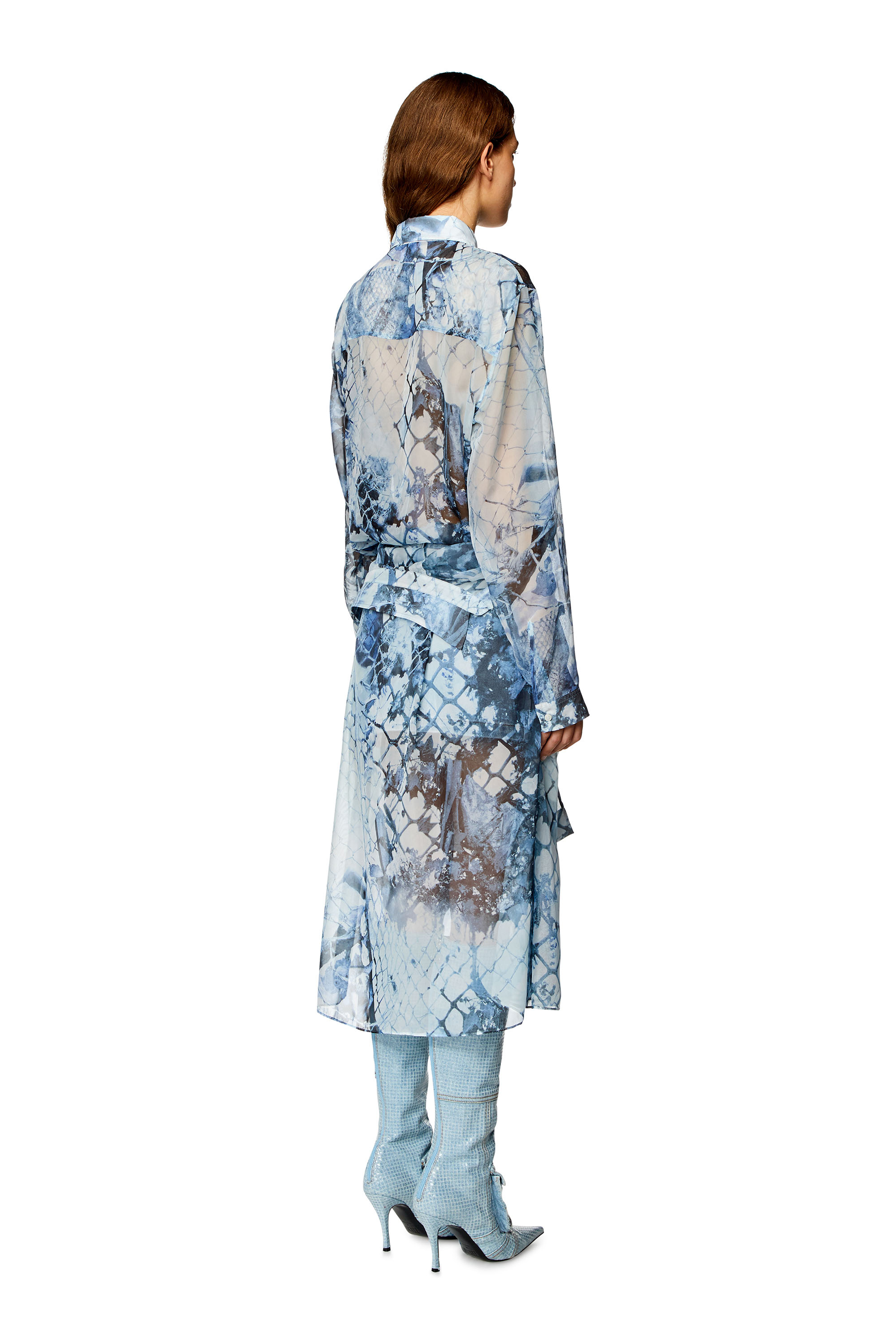 Diesel - D-JEANIEL, Woman's Short shirt dress in chiffon and denim in Light Blue - 4
