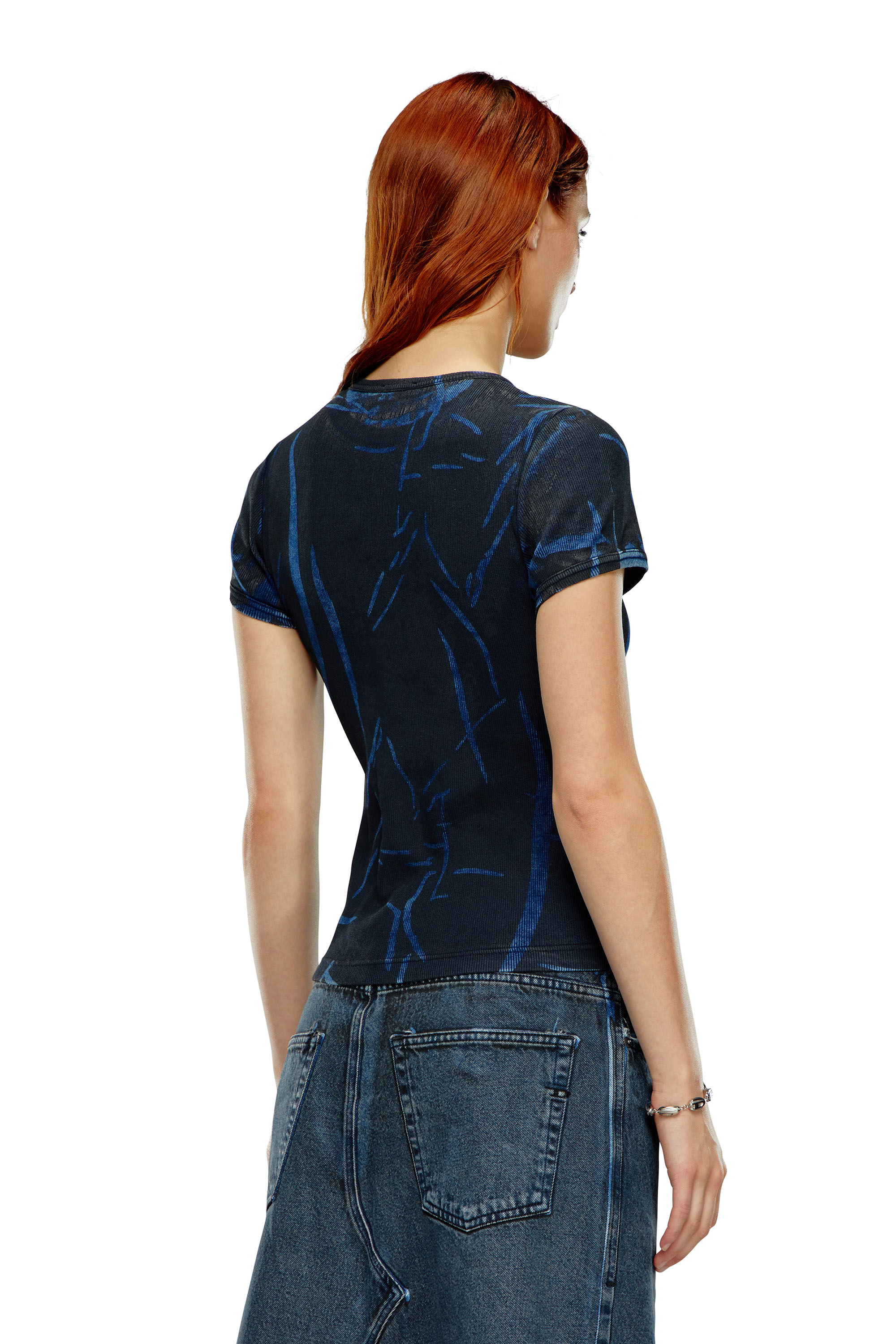 Diesel - DTO-D-DREW, Woman's T-shirt with creased print in Dark Blue - 4