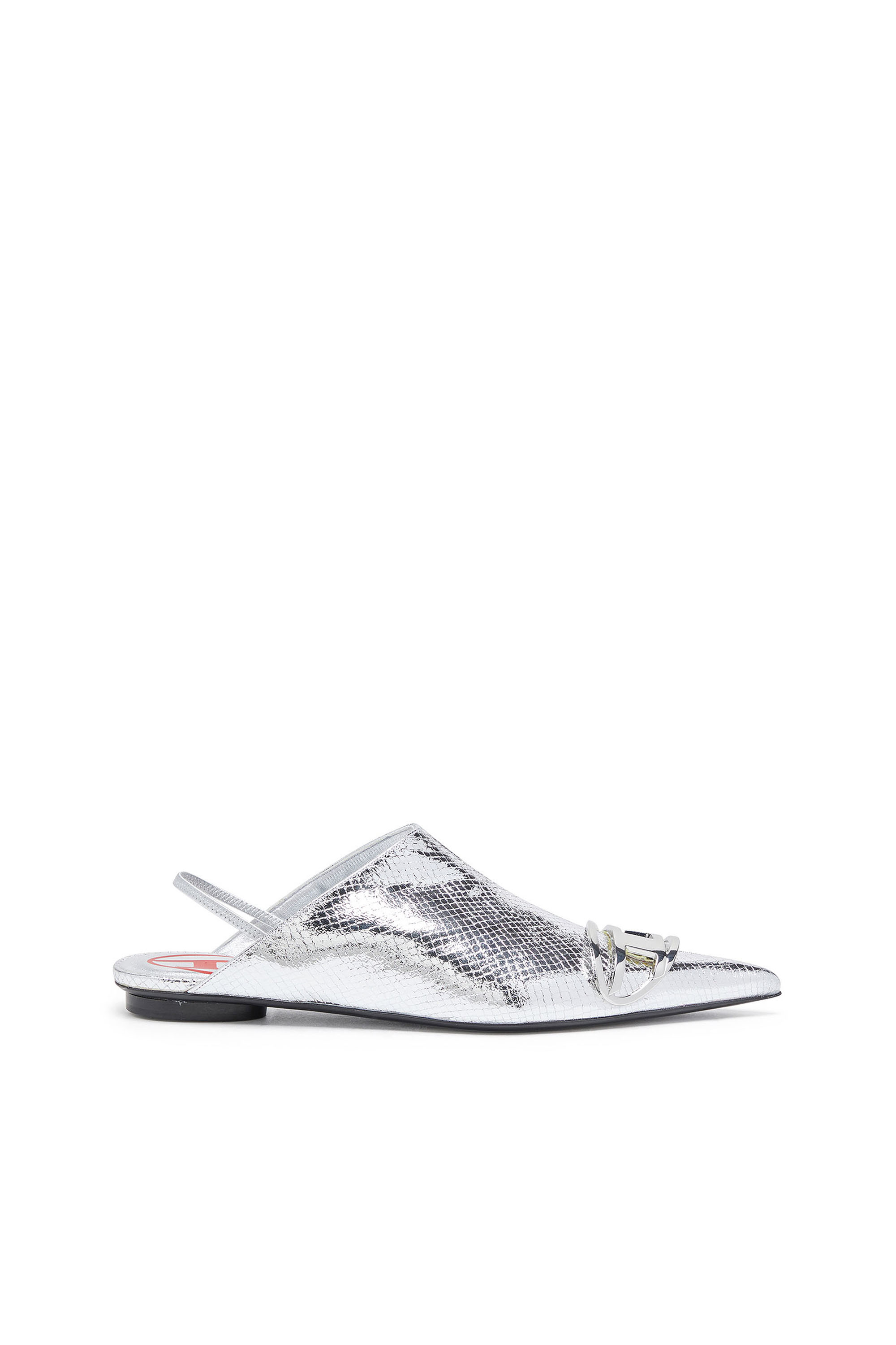 Diesel - D-VENUS B, Woman's D-Venus-Patent snake-effect slingback mules in Silver - 1