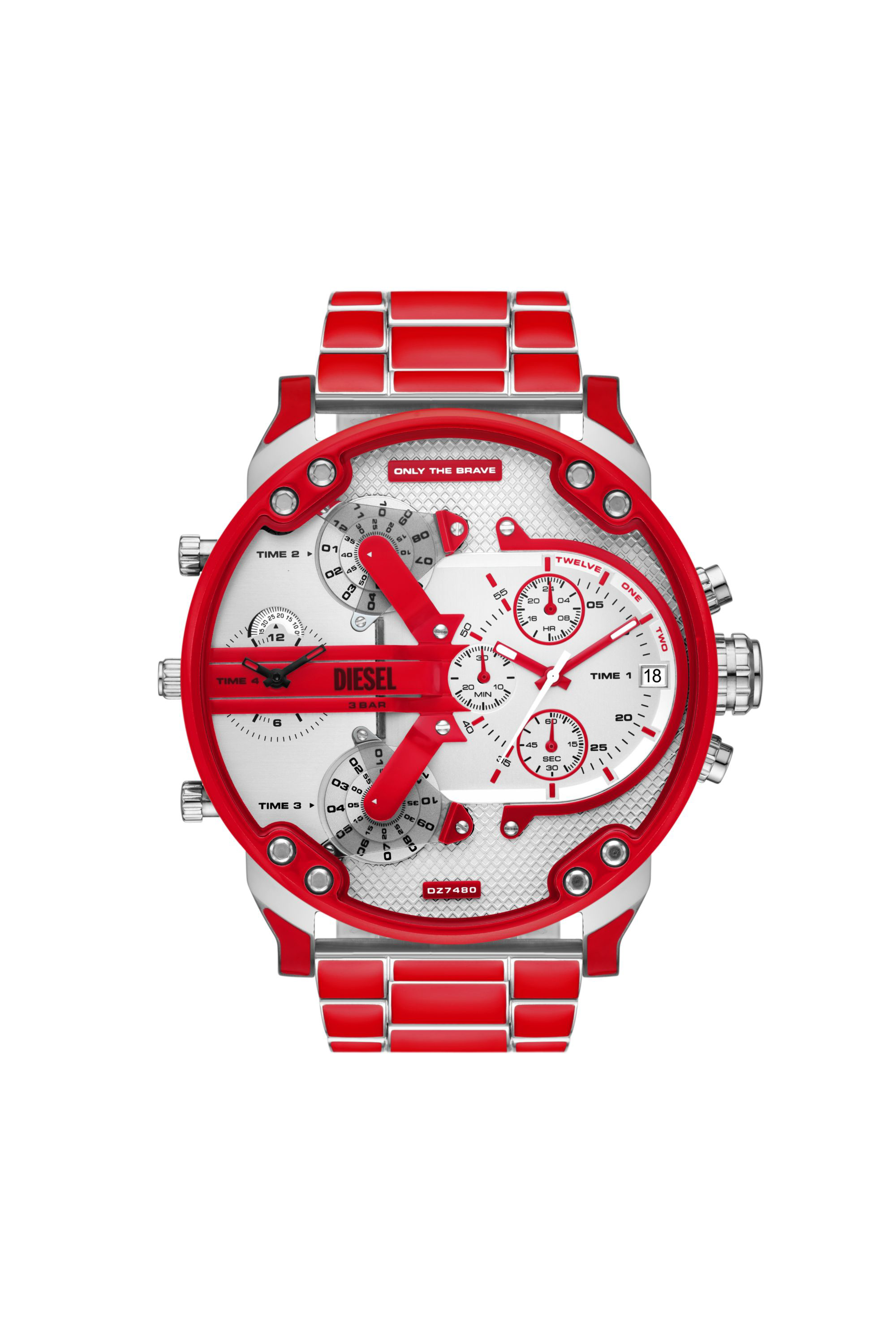 Diesel - DZ7480, Man's Mr. Daddy 2.0 red enamel and stainless steel watch in Red - 1
