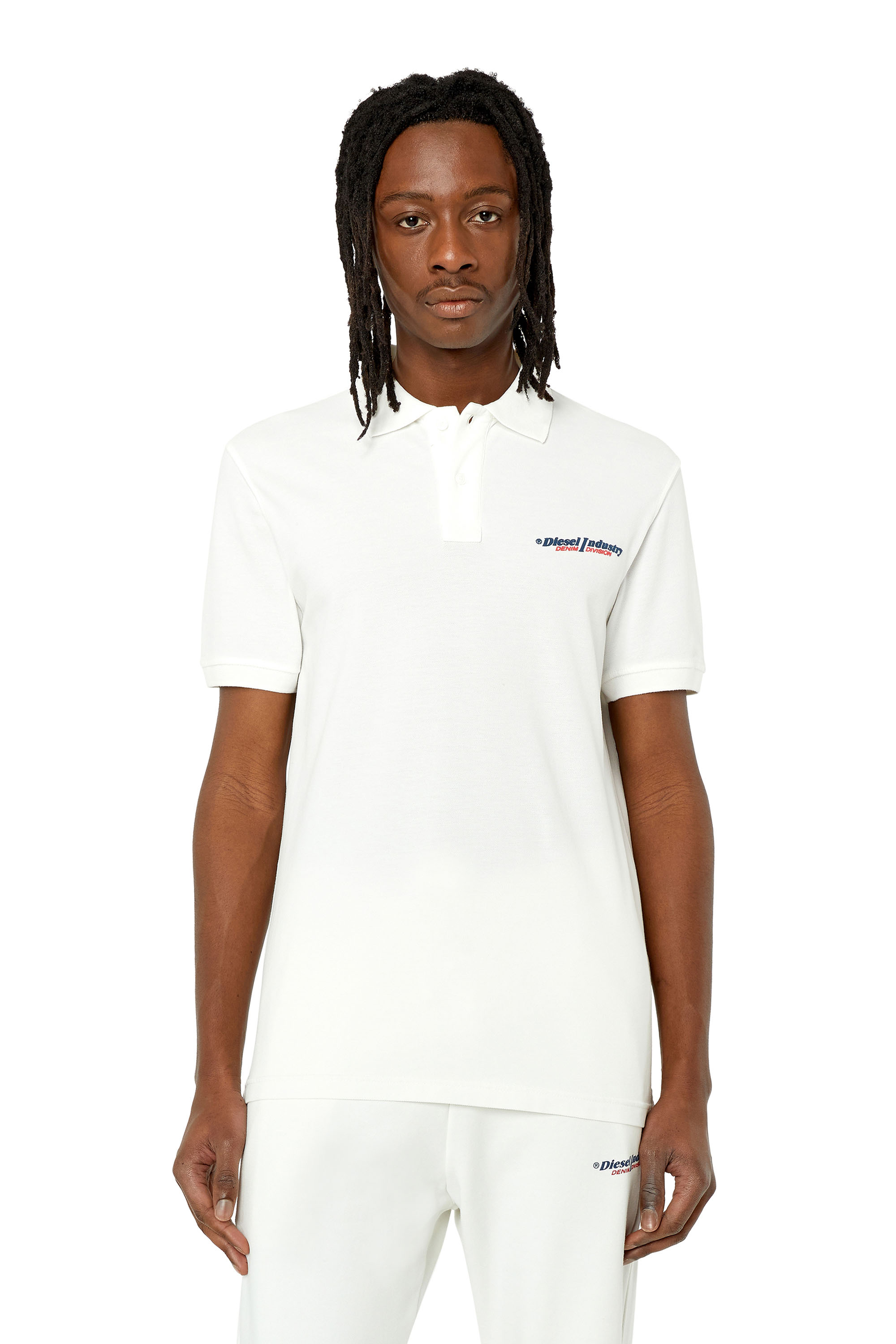 Diesel - T-SMITH-IND, Man's Polo shirt with Diesel Industry print in White - 1