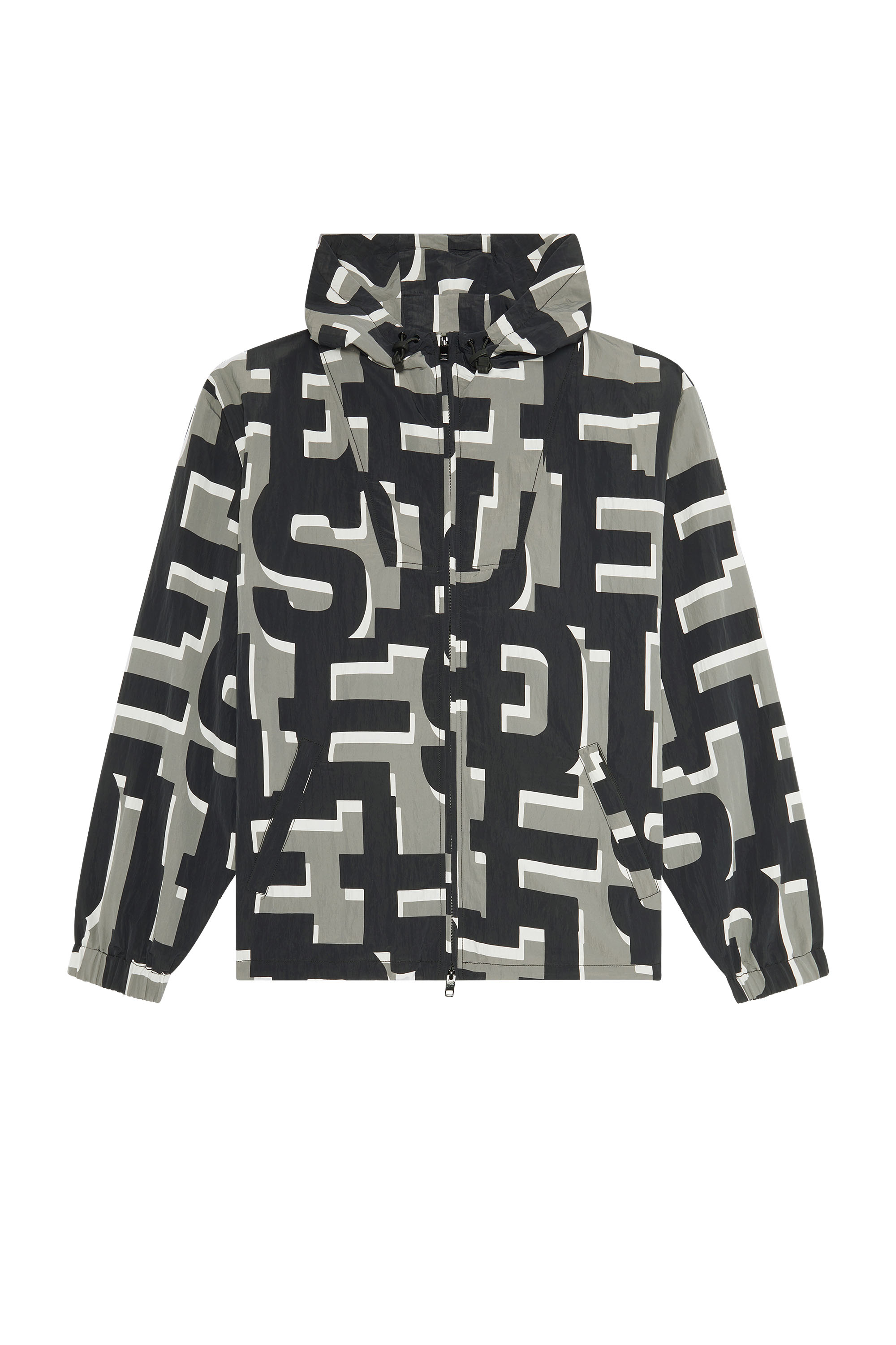 Diesel - J-JASS-MON-PRINT, Man's Nylon windbreaker with monogram print in Grey/Black - 3