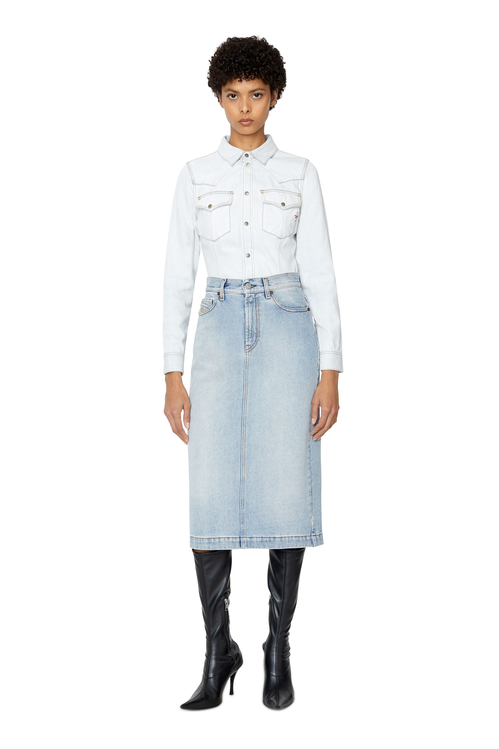 Diesel - DE-RONNY PENCIL SKIRT, Woman's Pencil skirt in denim in Light Blue - 2