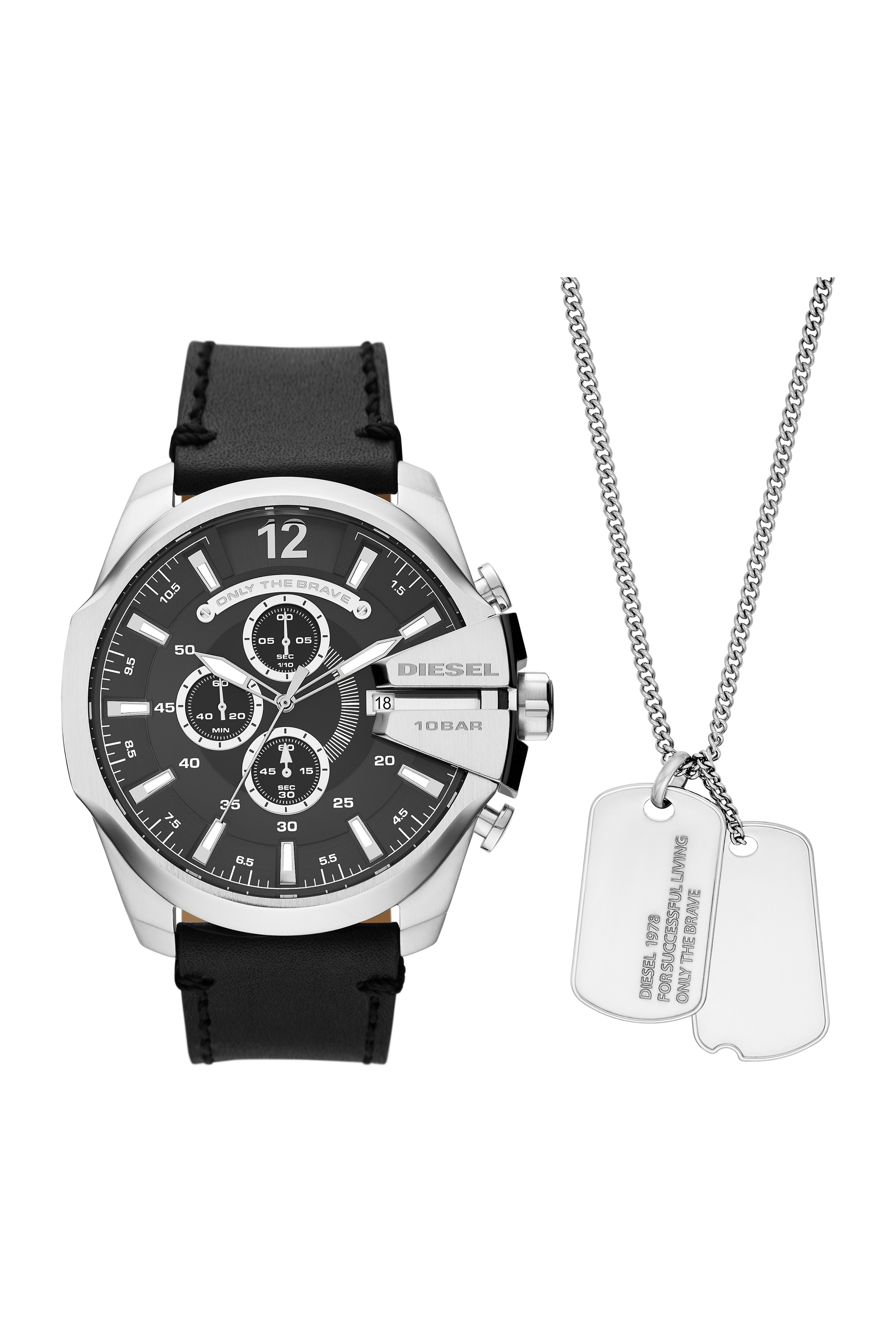 Diesel - DZ4559, Man's Mega Chief watch and necklace set in Black - 1