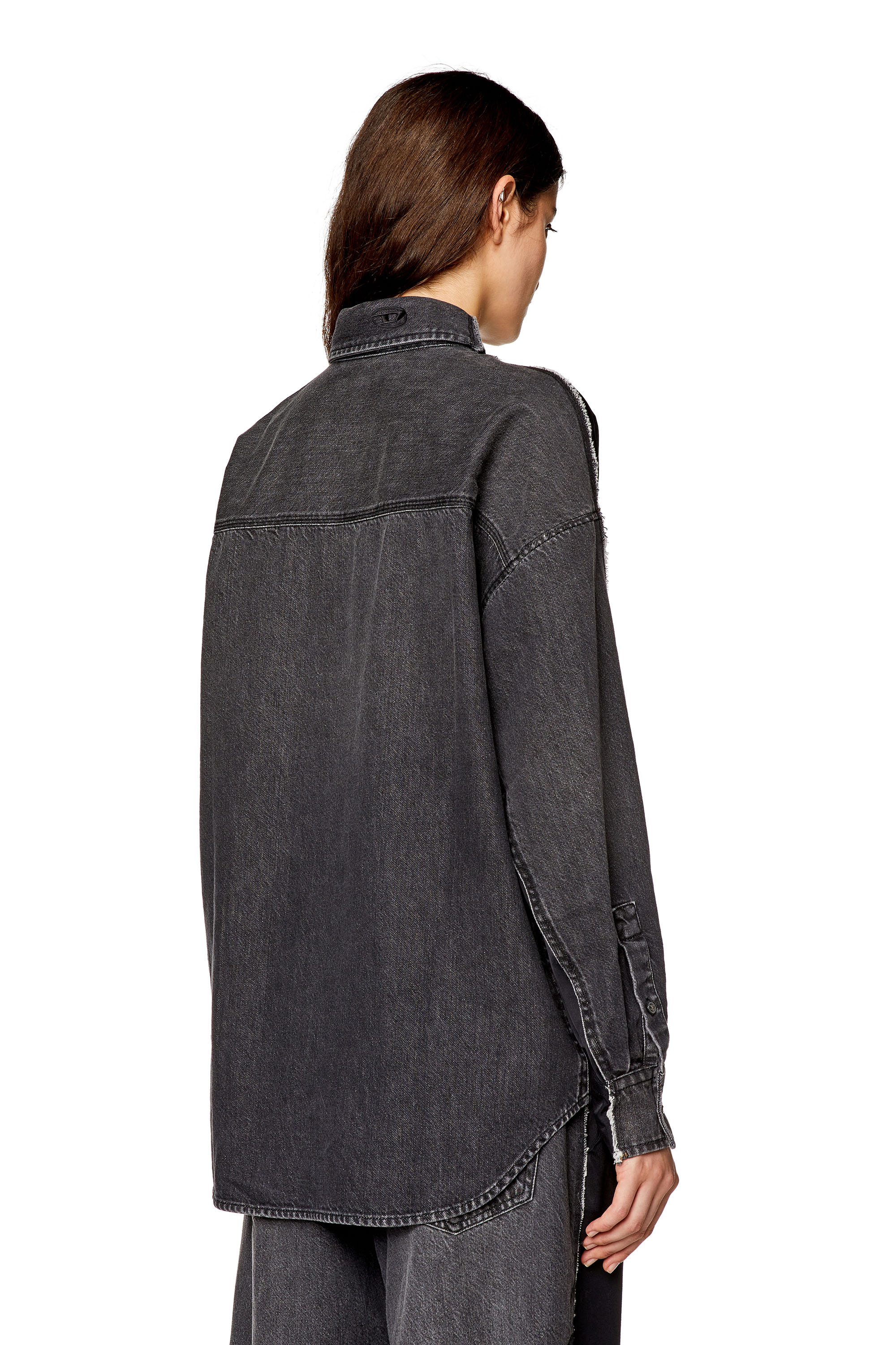Diesel - S-DOU-DNM-FL, Woman's Shirt in satin and denim in Black - 4