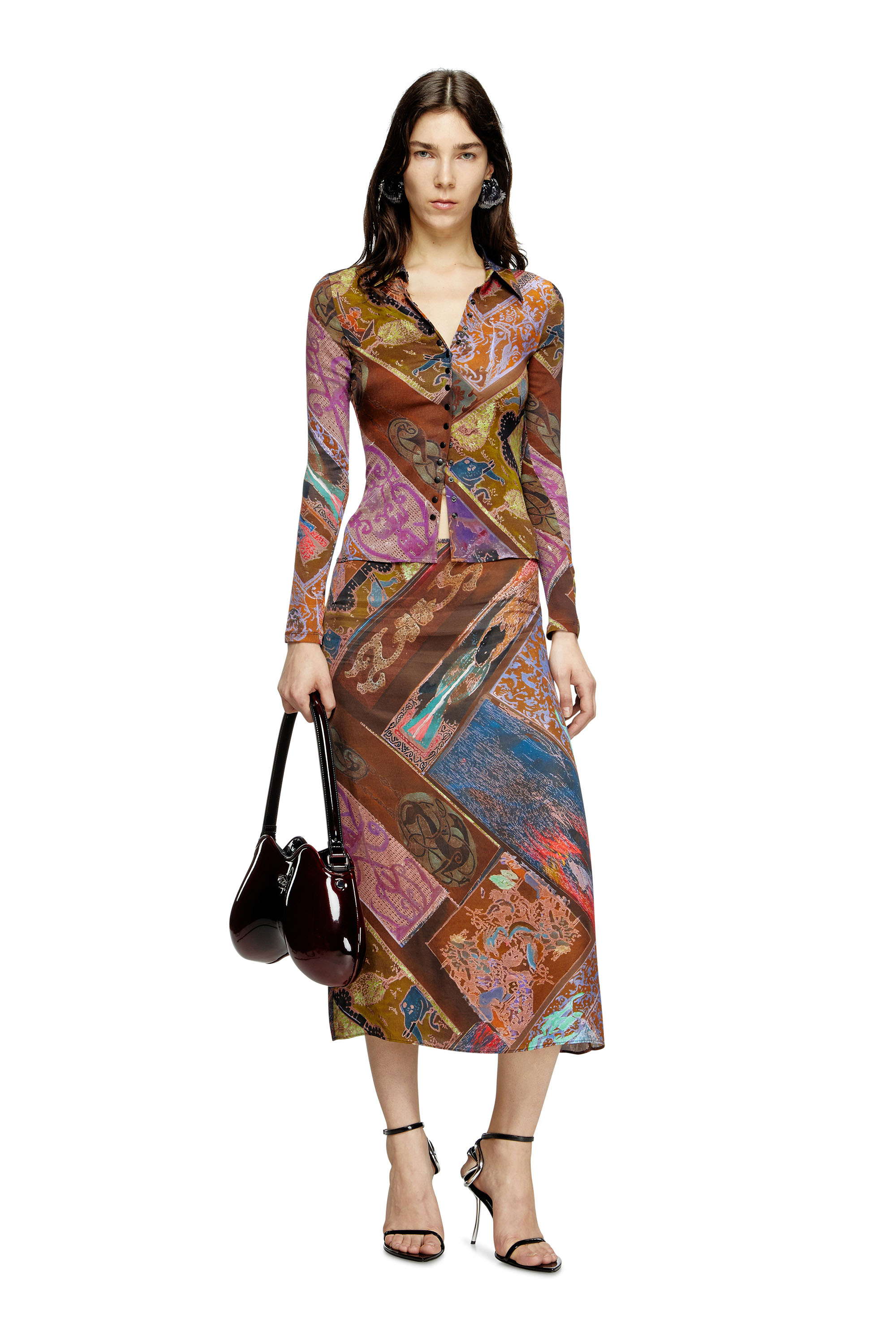 Diesel - C-AMELIA, Woman's Stretch-viscose shirt with Heraldic print in Brown - 2