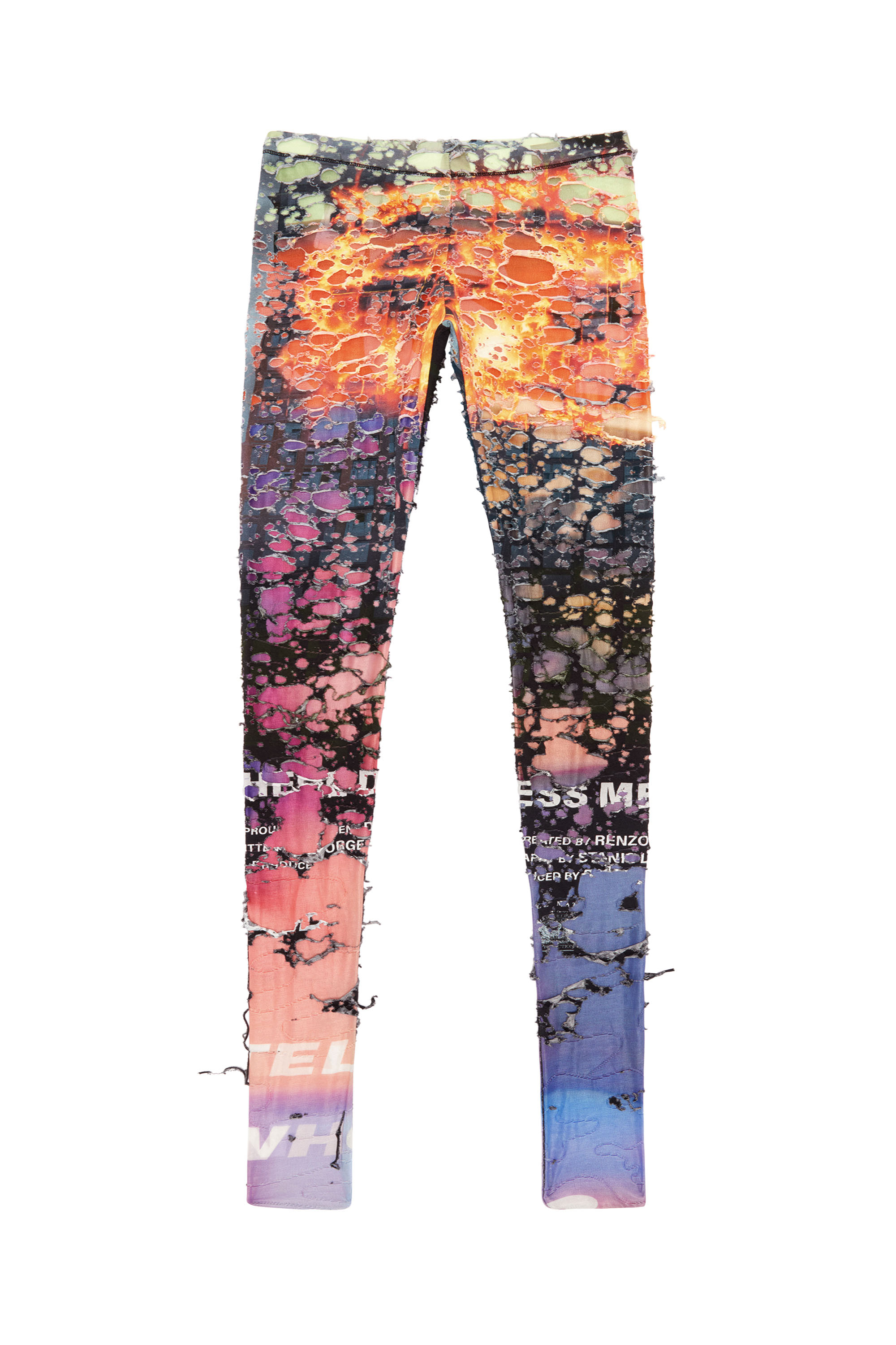 Diesel - P-KOLL-DEV, Woman's Destroyed tights with cinema prints in Orange/Pink - 3
